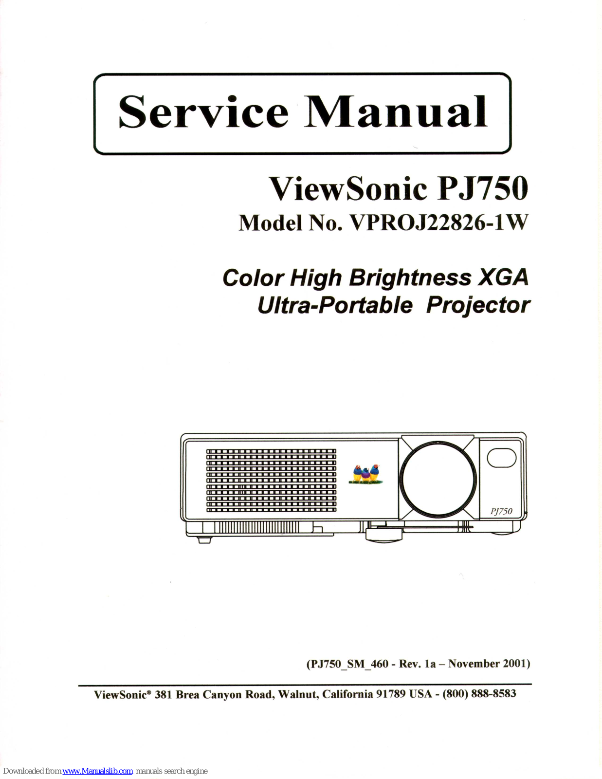 ViewSonic PJ750, VPROJ22826-1W Service Manual