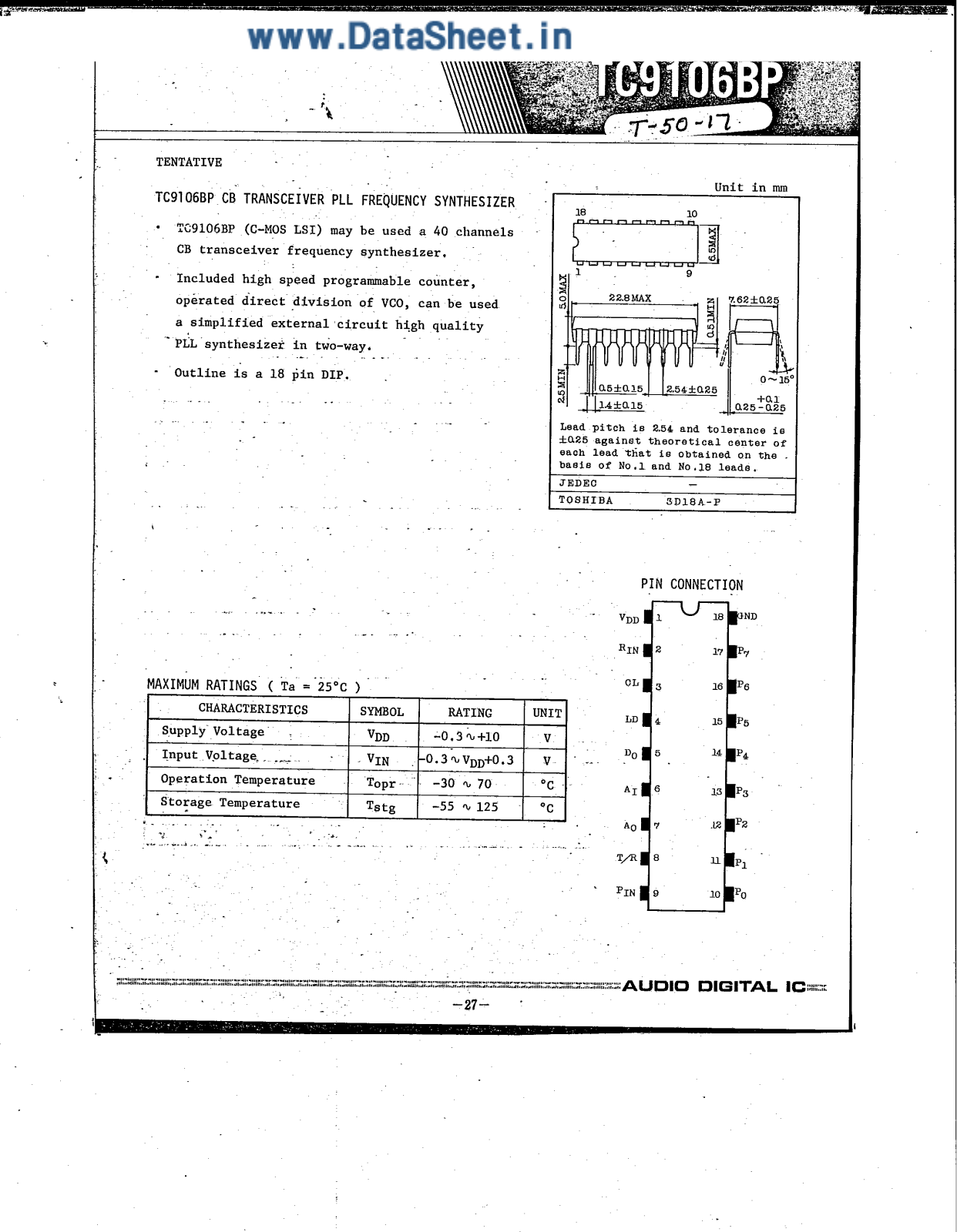 Datasheet TC9106BP Specification - ManualMachine.com