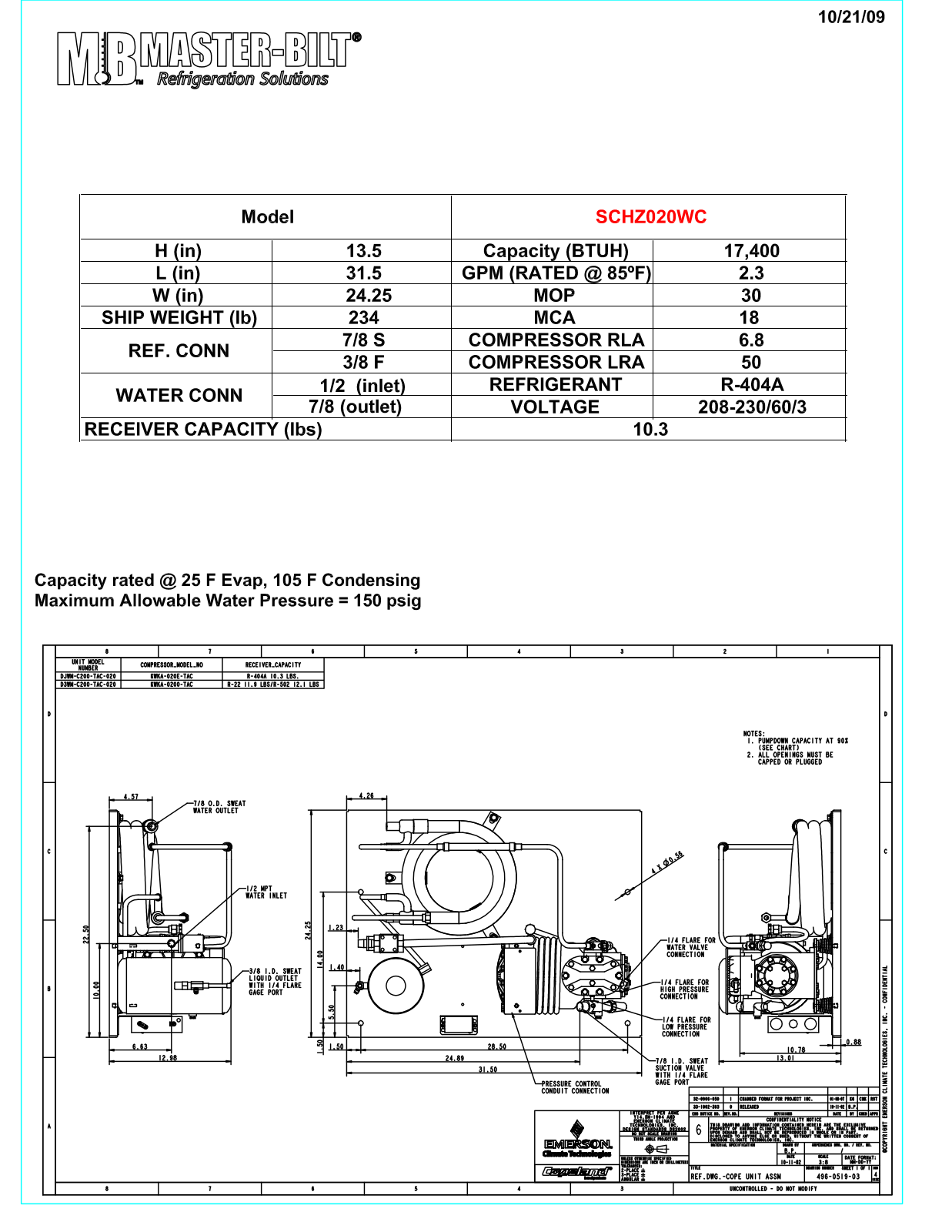 Master-Bilt SCHZ020WC User Manual