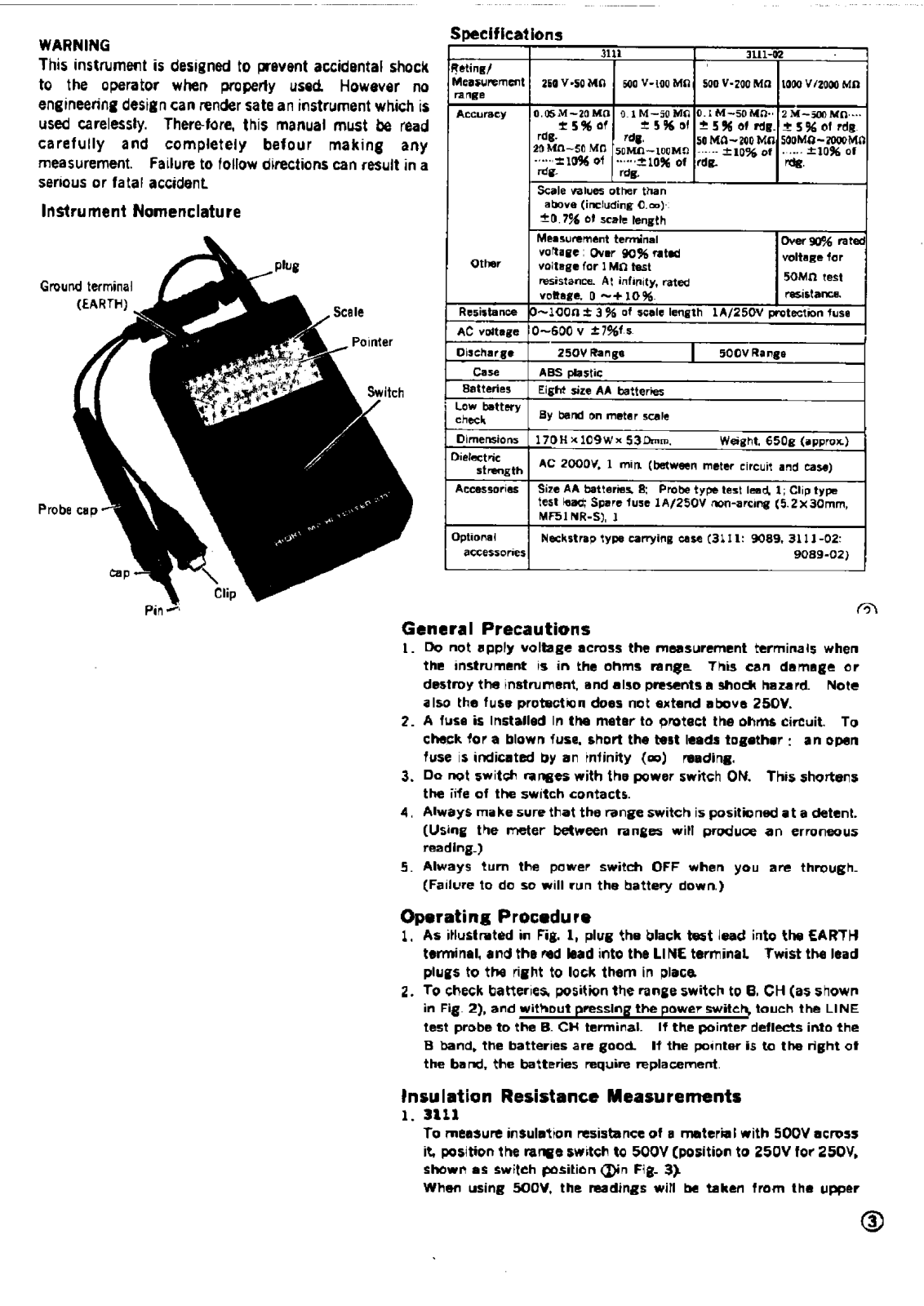 Hioki 3111, 3111-02 Instruction Manual