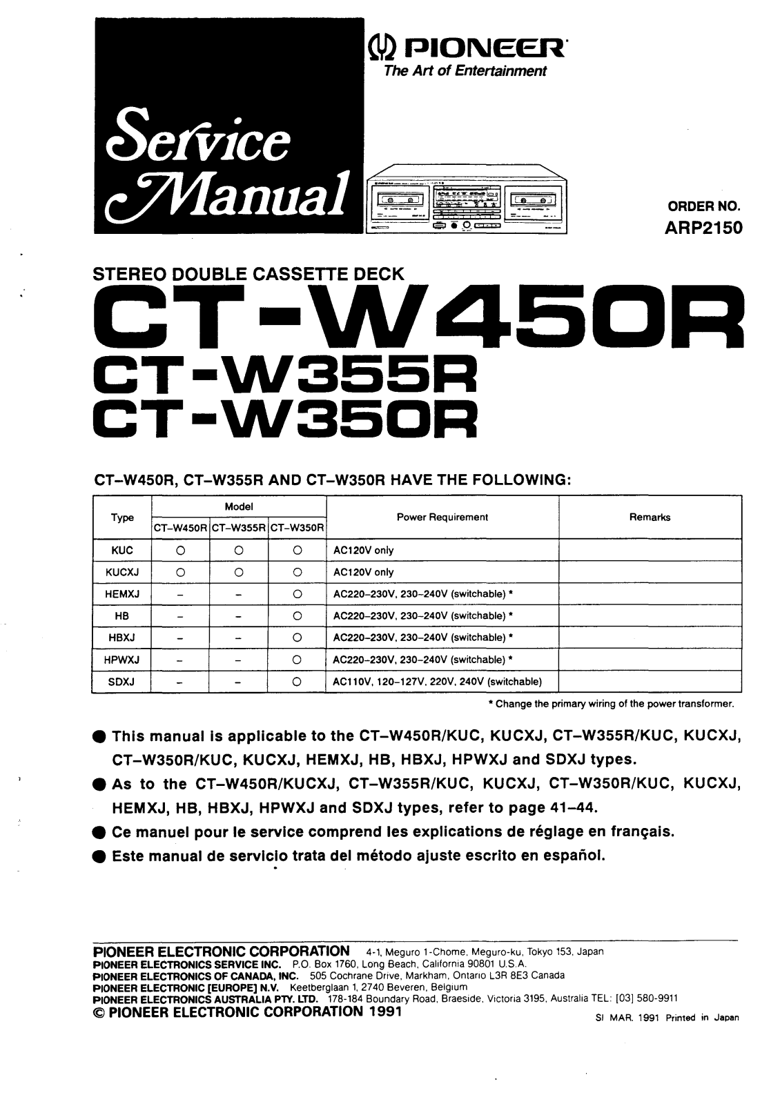 Pioneer CTW-350-R, CTW-355-R, CTW-450-R Service manual