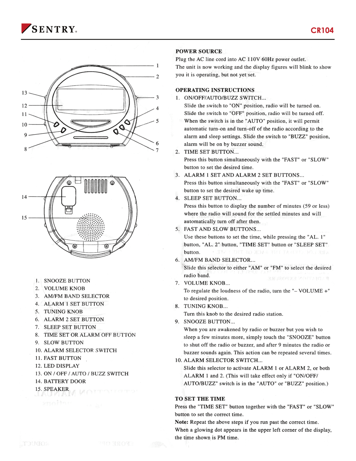 Sentry CR104 Instruction Manual