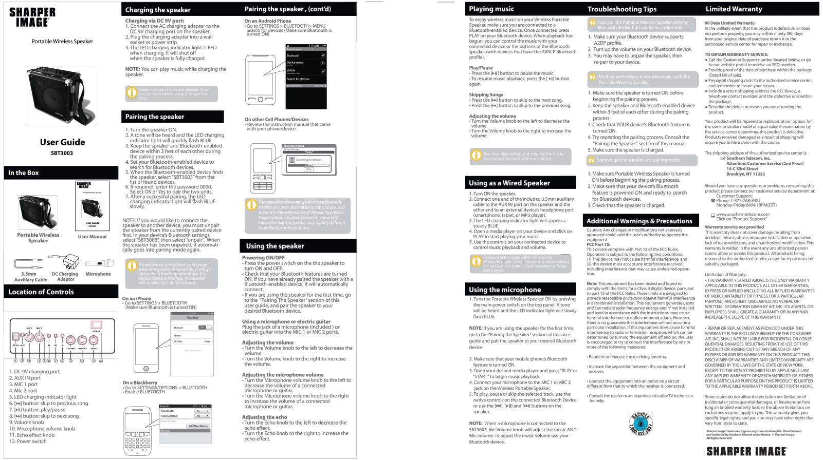 Sharper image SBT3003 User Manual