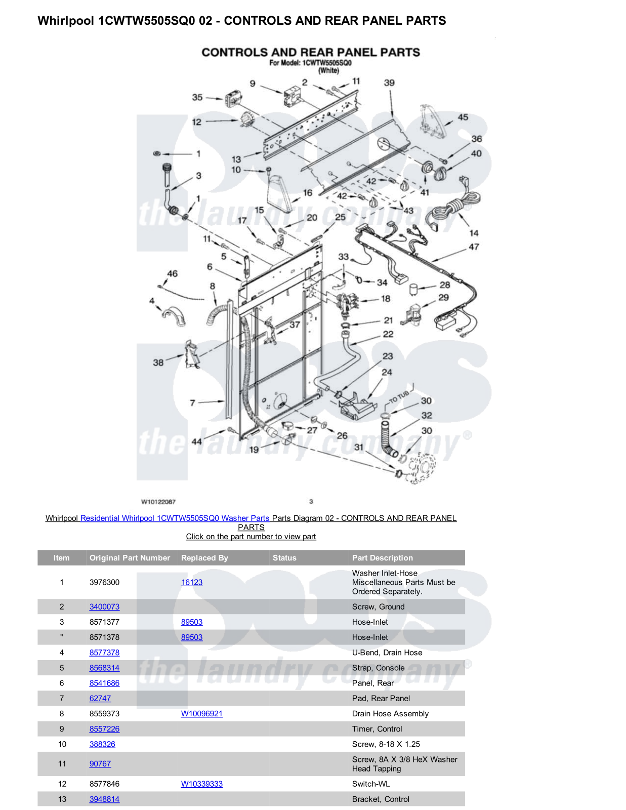 Whirlpool 1CWTW5505SQ0 Parts Diagram