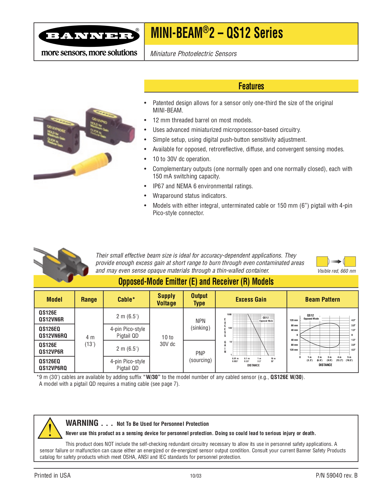 Banner MINI-BEAM2 QS12 User Manual