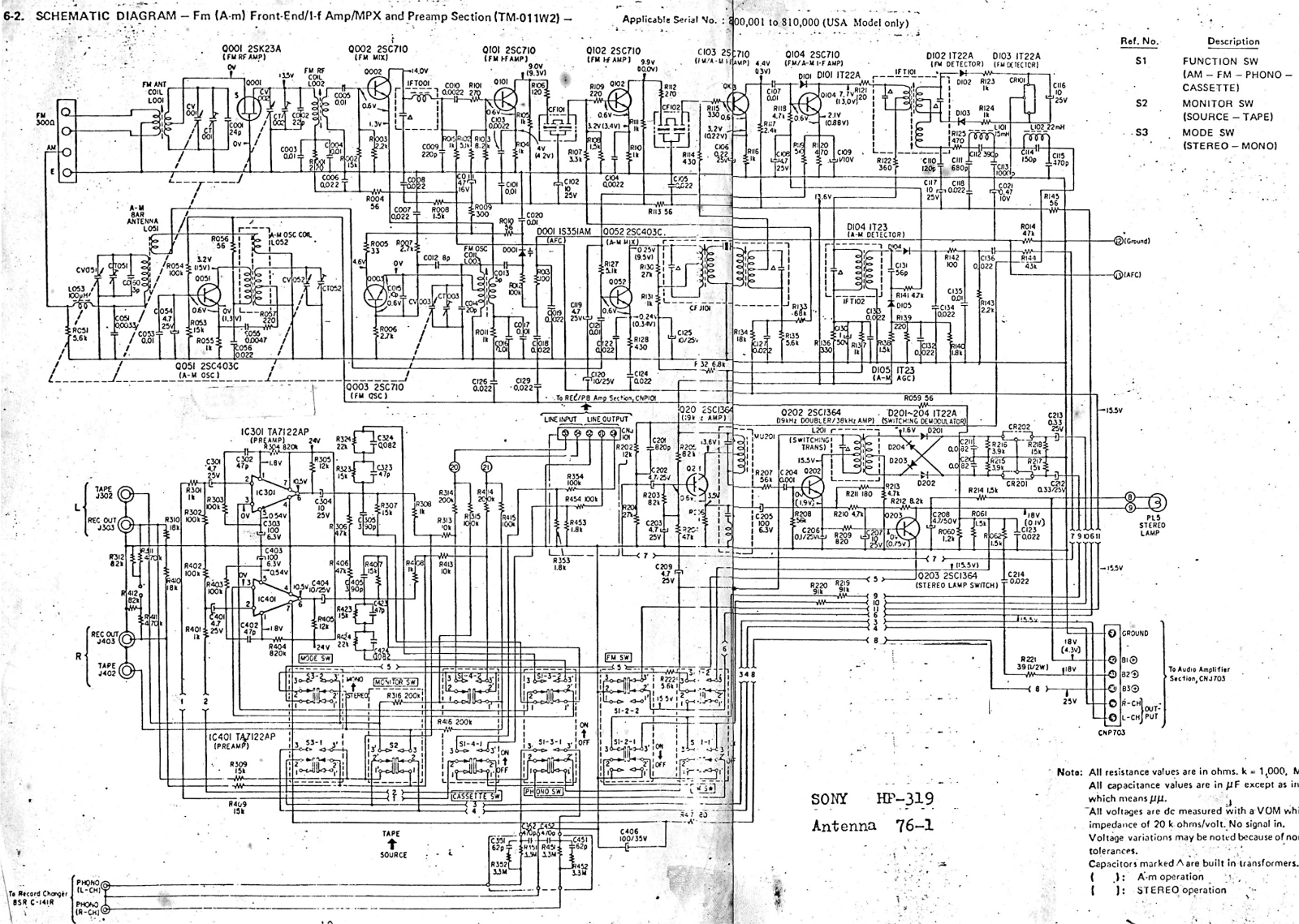 Sony HP-319 Schematic