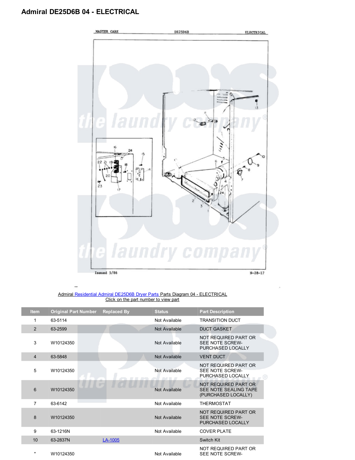 Admiral DE25D6B Parts Diagram