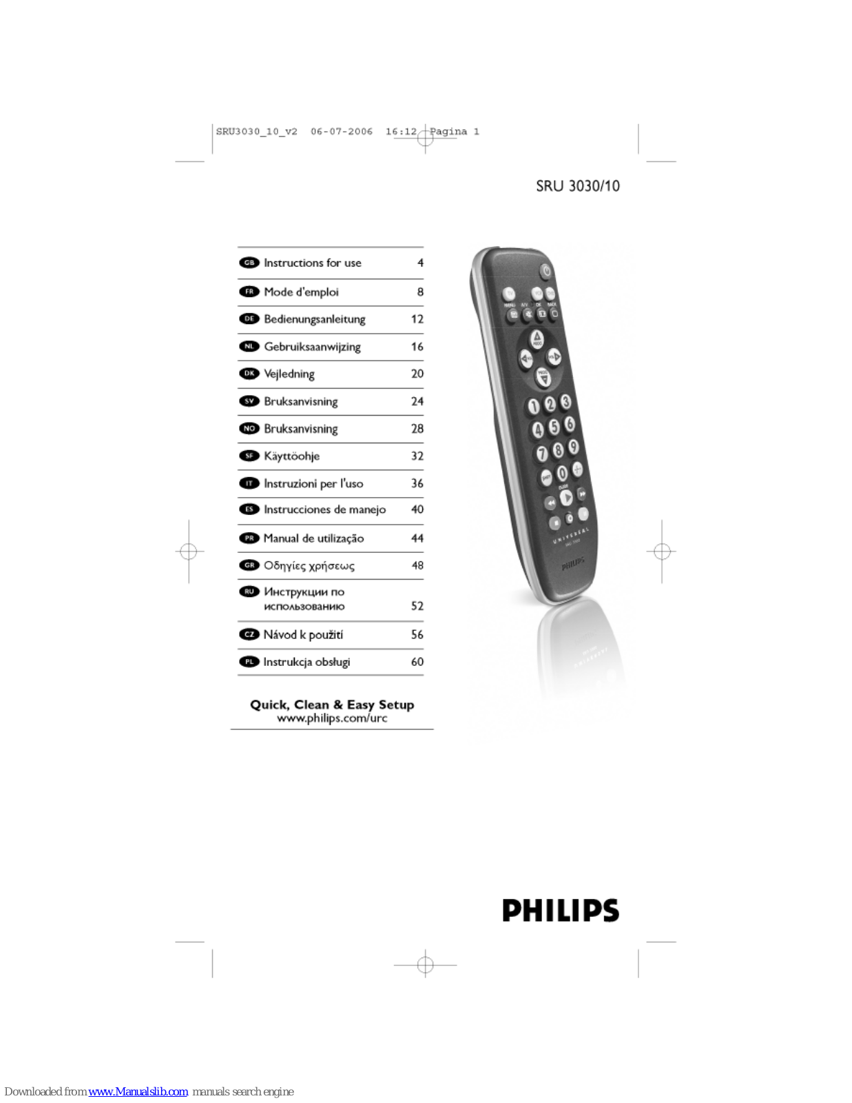 Philips SRU3030/10, SRU3030/53, SRU3030 Instructions For Use Manual