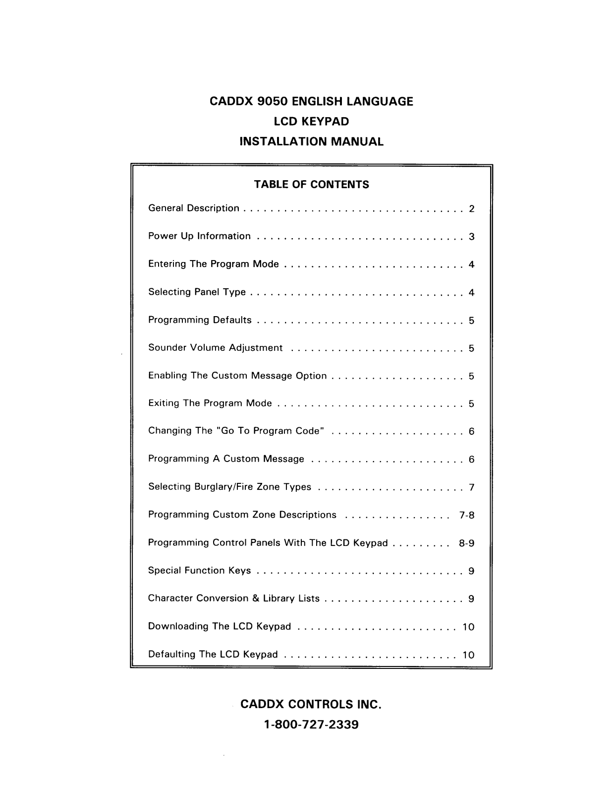 CADDX 9050 Installation Manual