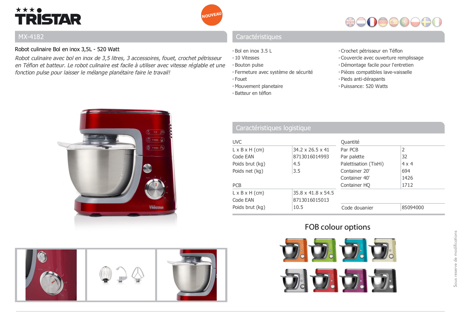 Tristar MX-4182 product sheet