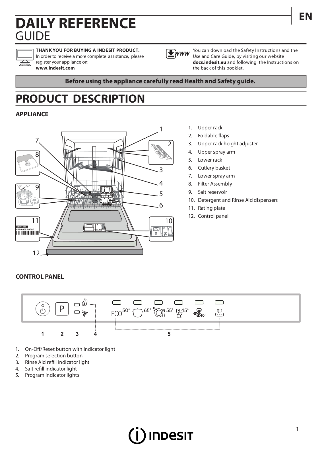 INDESIT DIF 16B1 UK Daily Reference Guide