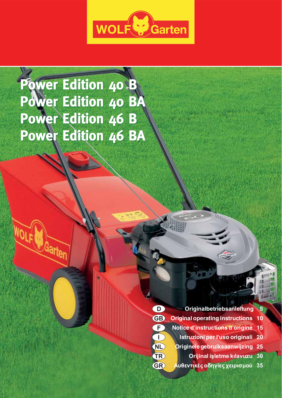 Wolf Garten Power Edition 40 BA, Power Edition 46 B, Power Edition 40 B, Power Edition 46 BA Original Operating Instructions