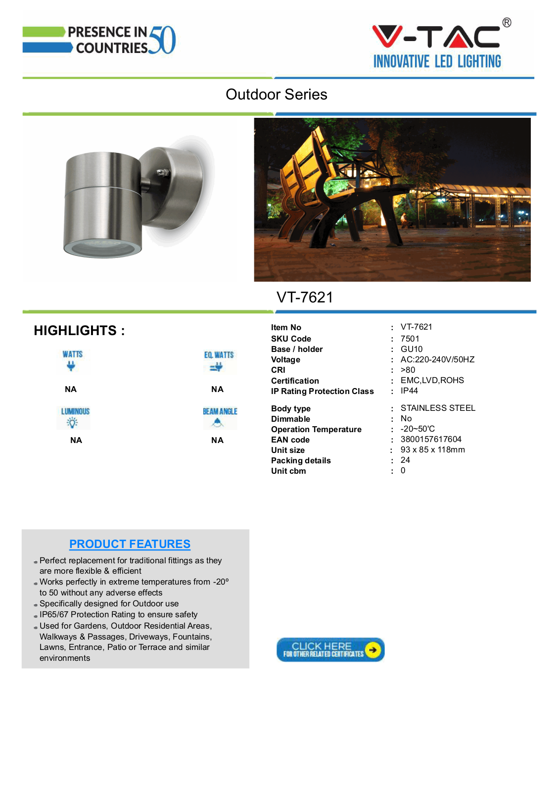 V-TAC VT-7501 Datasheet - ManualMachine.com