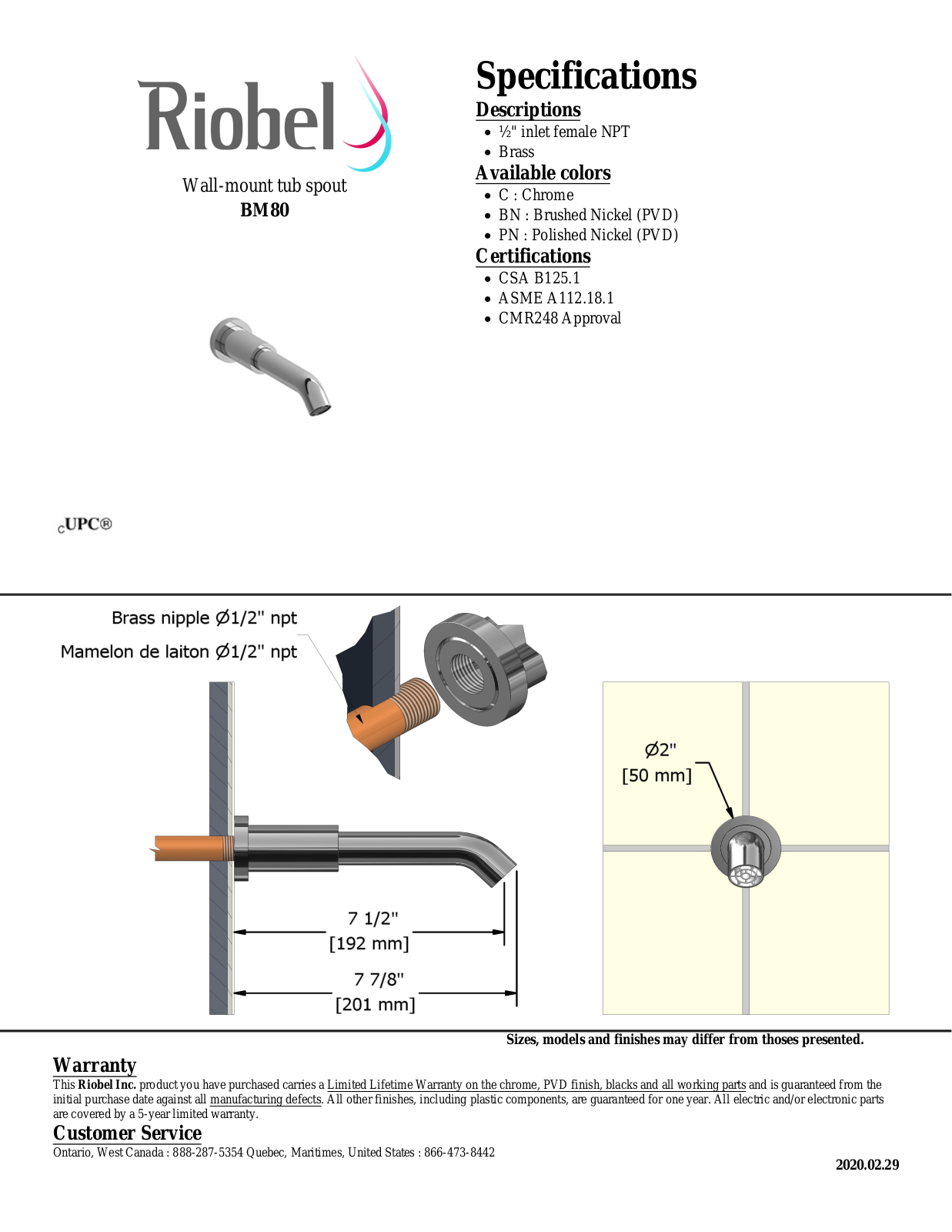 Riobel BM80BN Specifications - ManualMachine.com