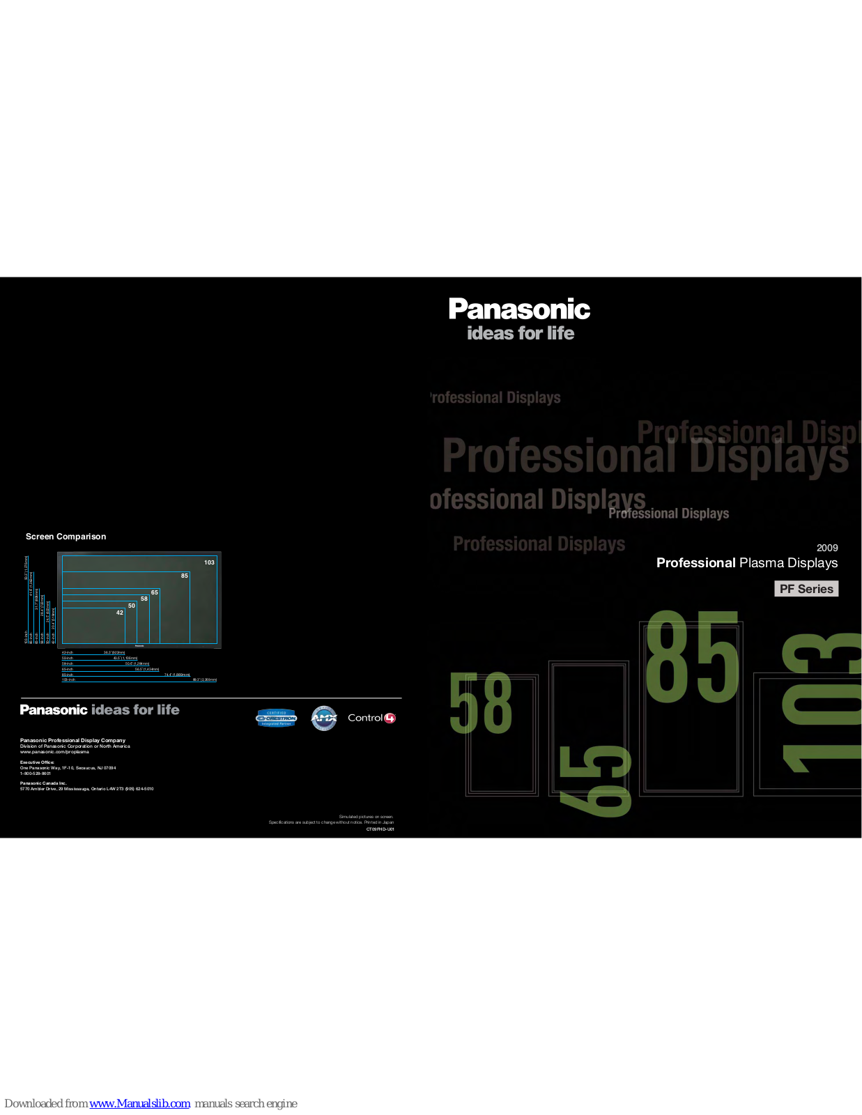 Panasonic TH-103PF12UK, TH-103PF12U, TH-85PF12U, TH-65PF12UK, TH-58PF12UK Specifications - ManualMachine.com