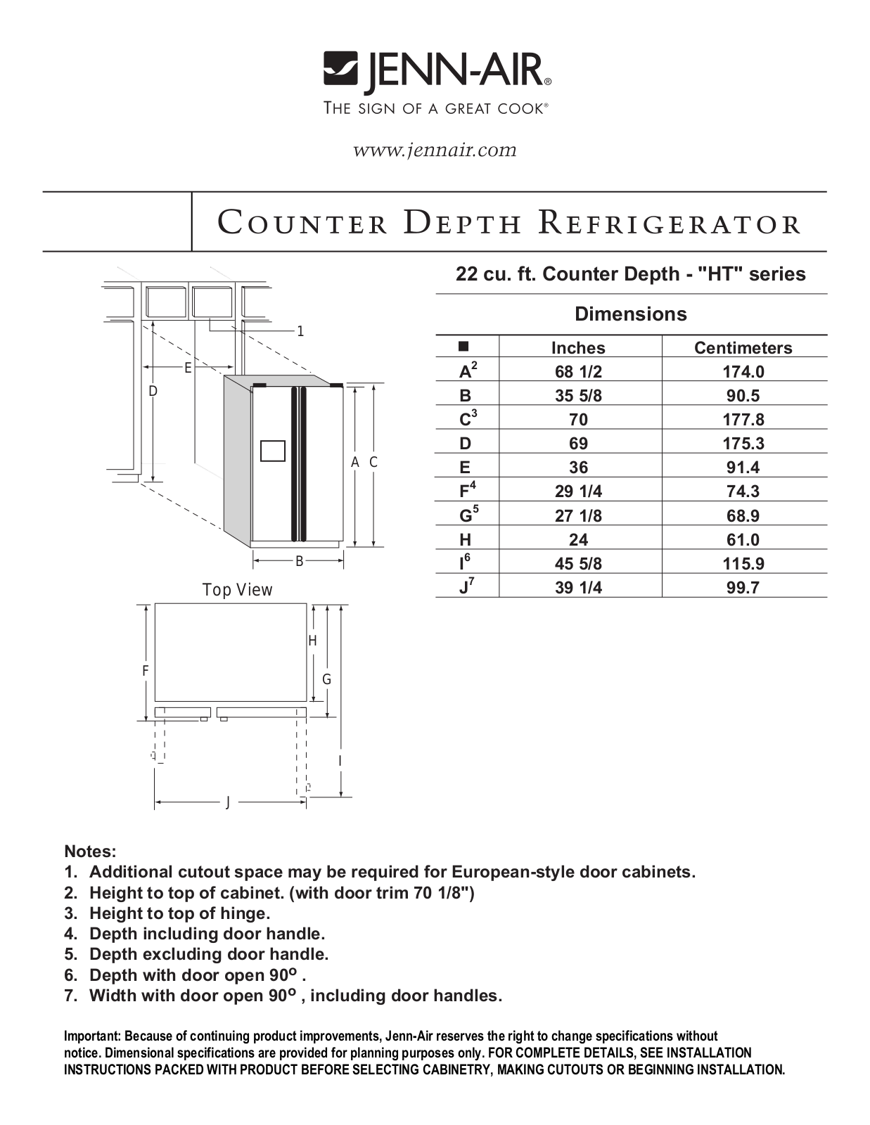 JENN-AIR JCB2282HTW, JCB2282HTB Dimension Guide