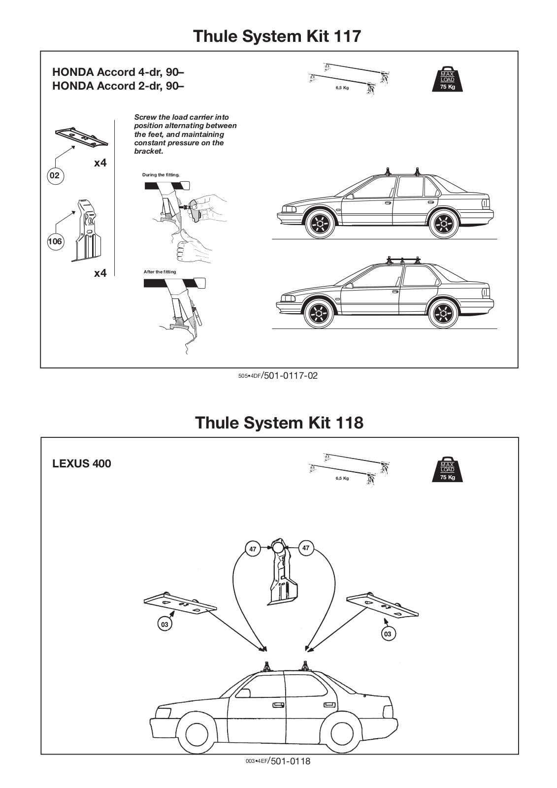 Thule 117, 118 User Manual