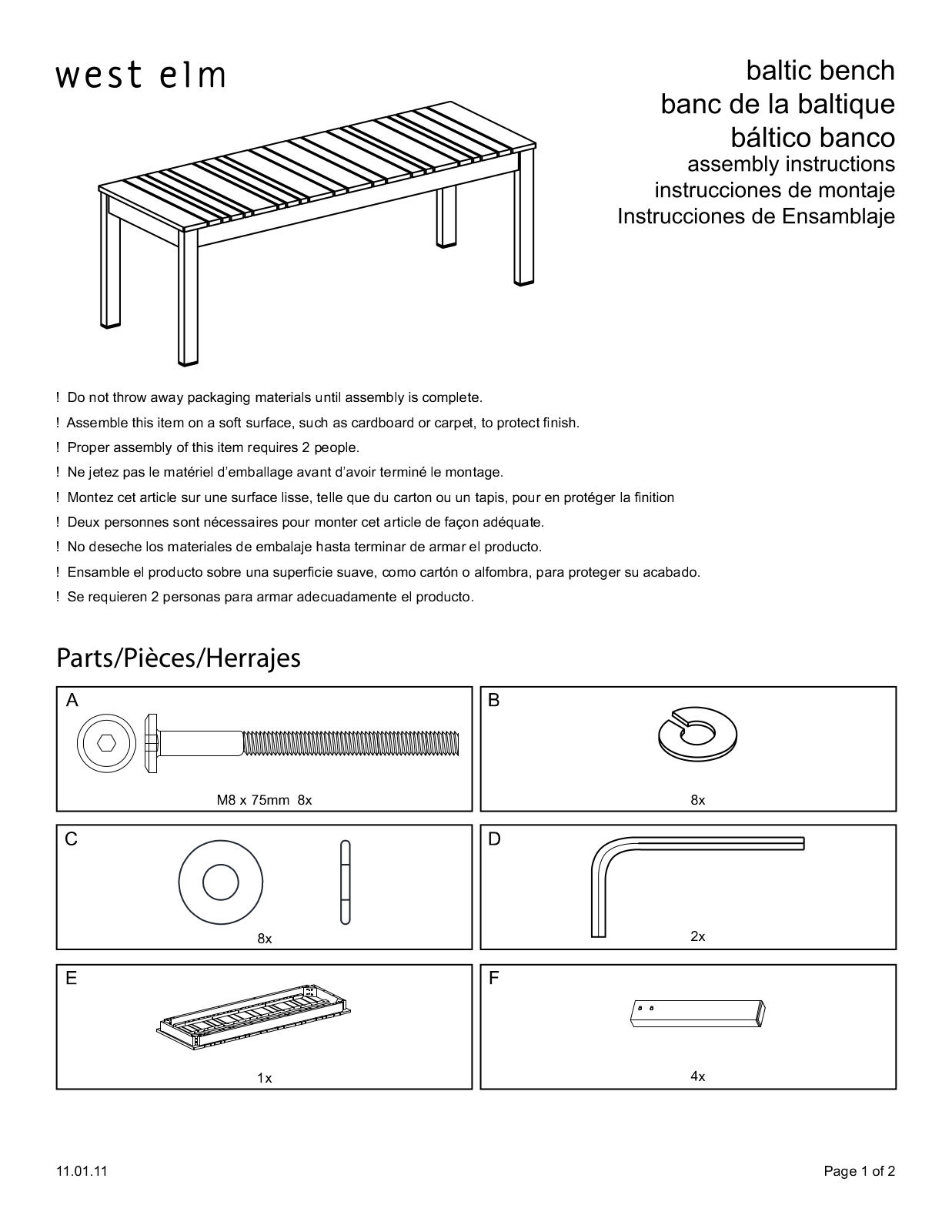 West Elm Baltic Bench Assembly Instruction