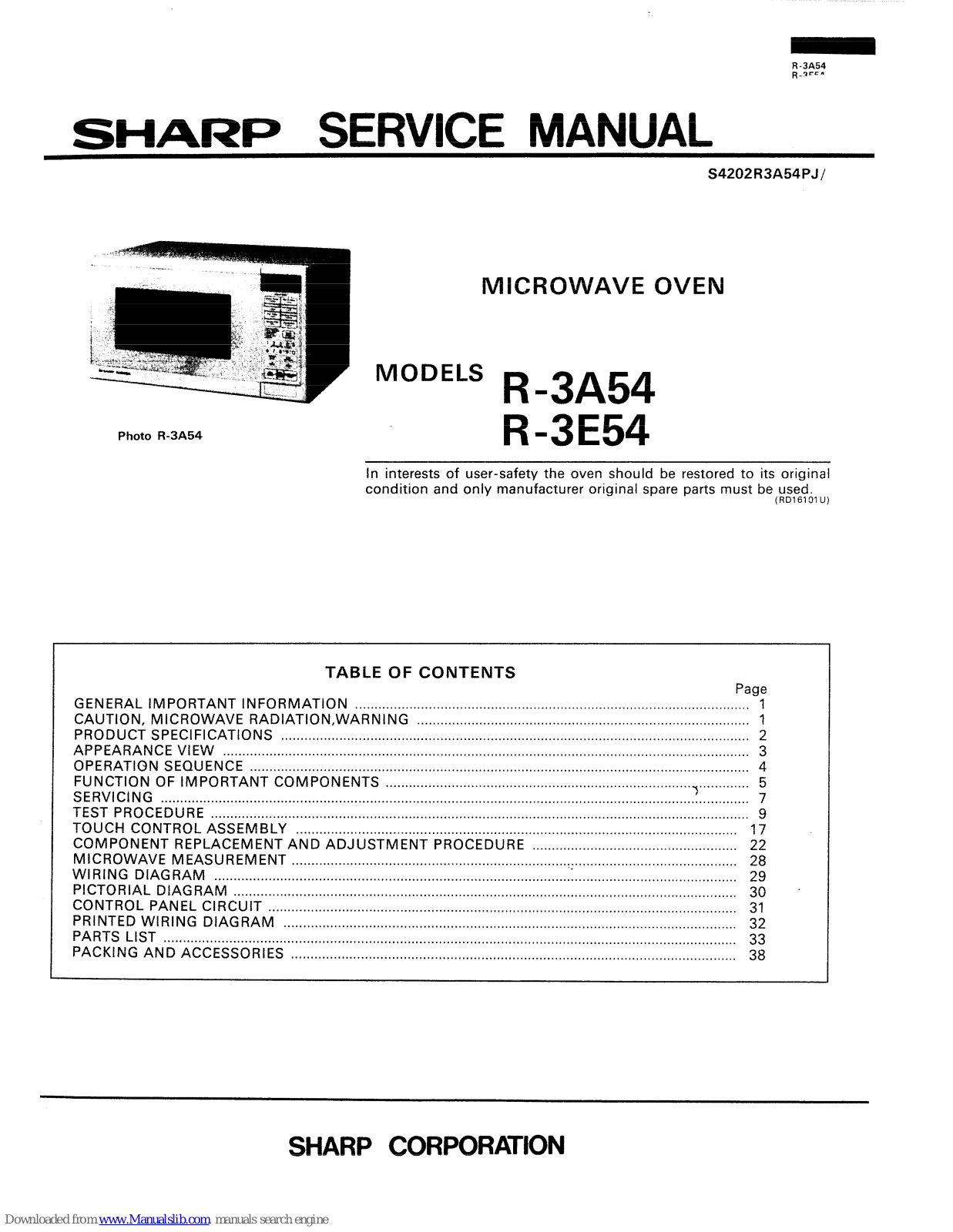 Sharp R-3A54, R-3E54 Service Manual - ManualMachine.com