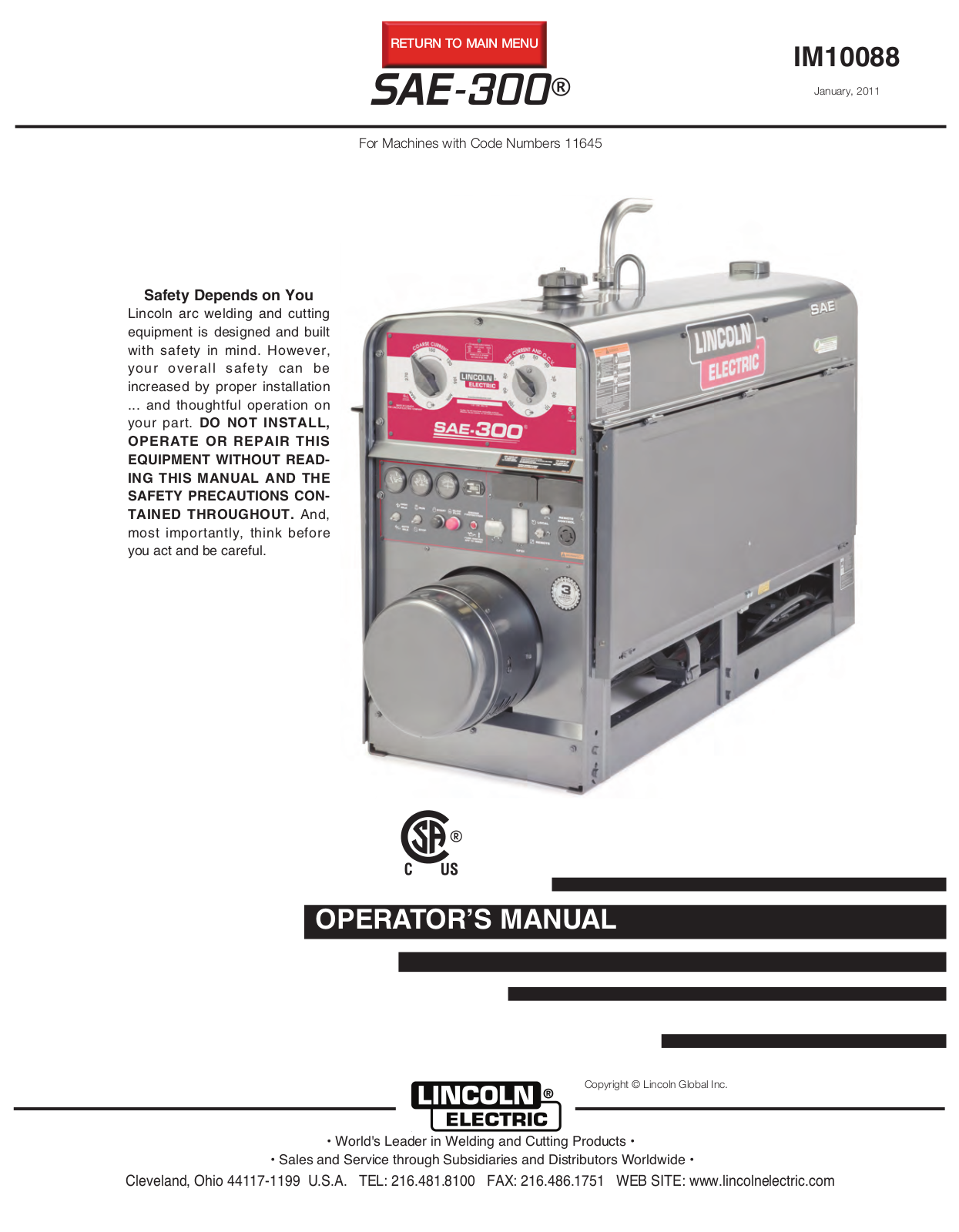 Lincoln Electric SAE-300 User Manual