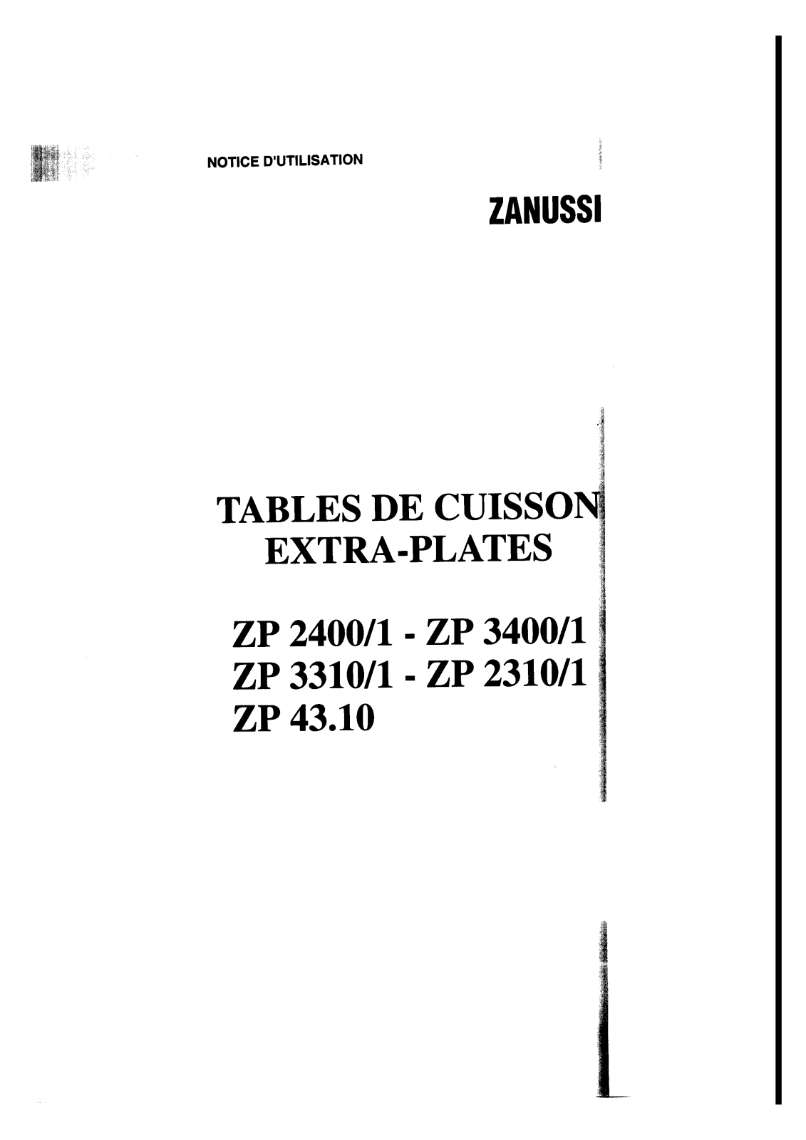 Zanussi zp2400/1, zp3400/1, zp3310/1, zp2310/1, zp43.10 Instruction Manual