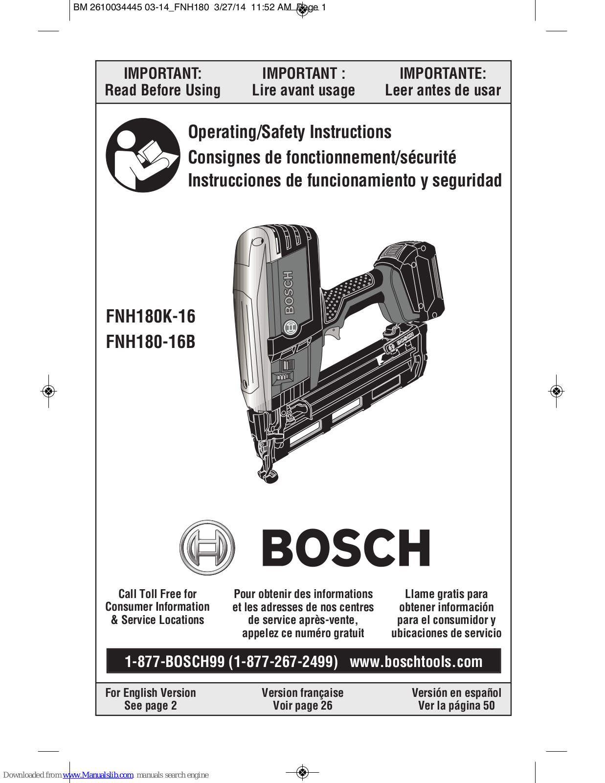 Bosch FNH180-16B Operating/safety Instructions Manual