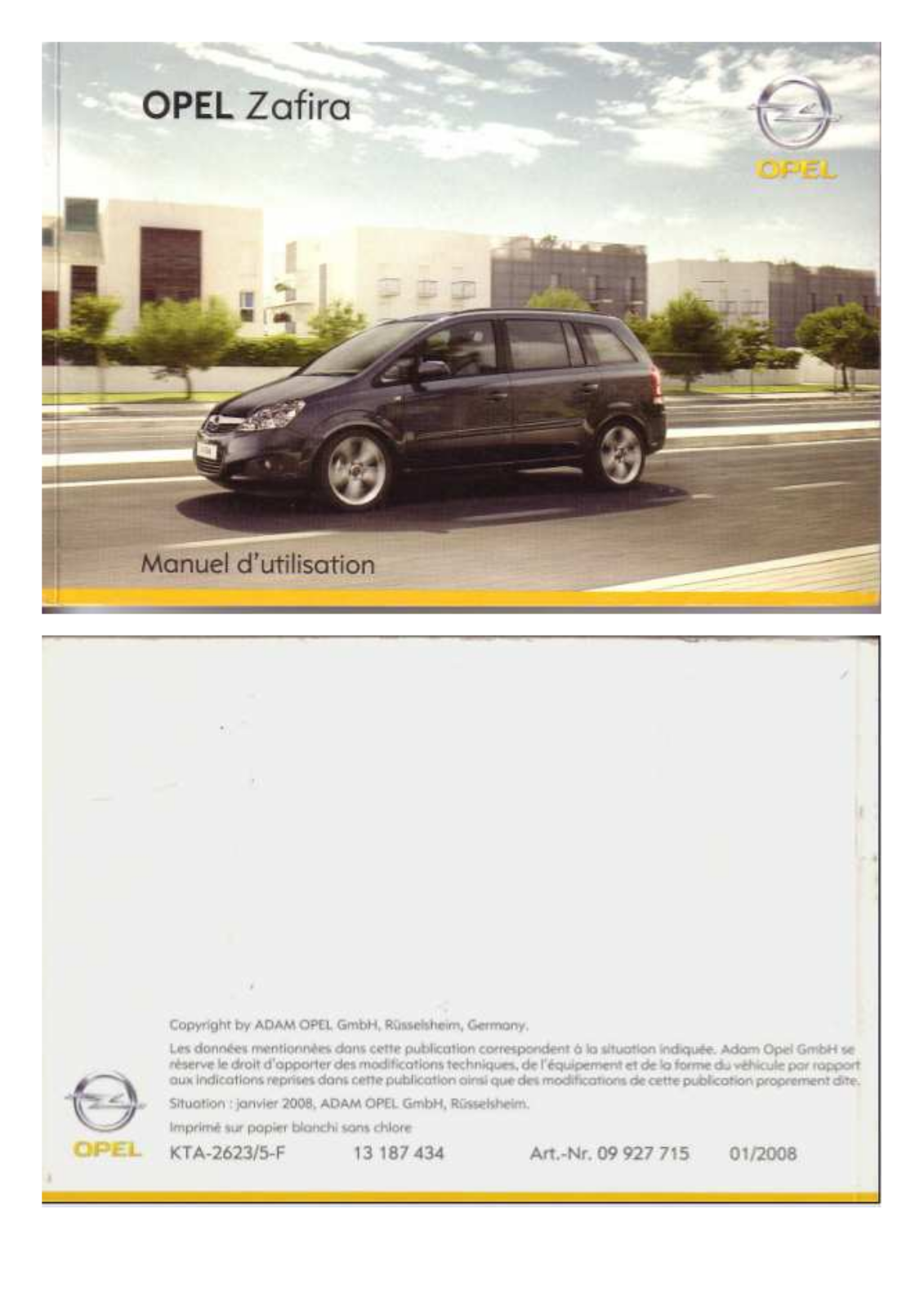 Opel ZAFIRA 2008 User Manual