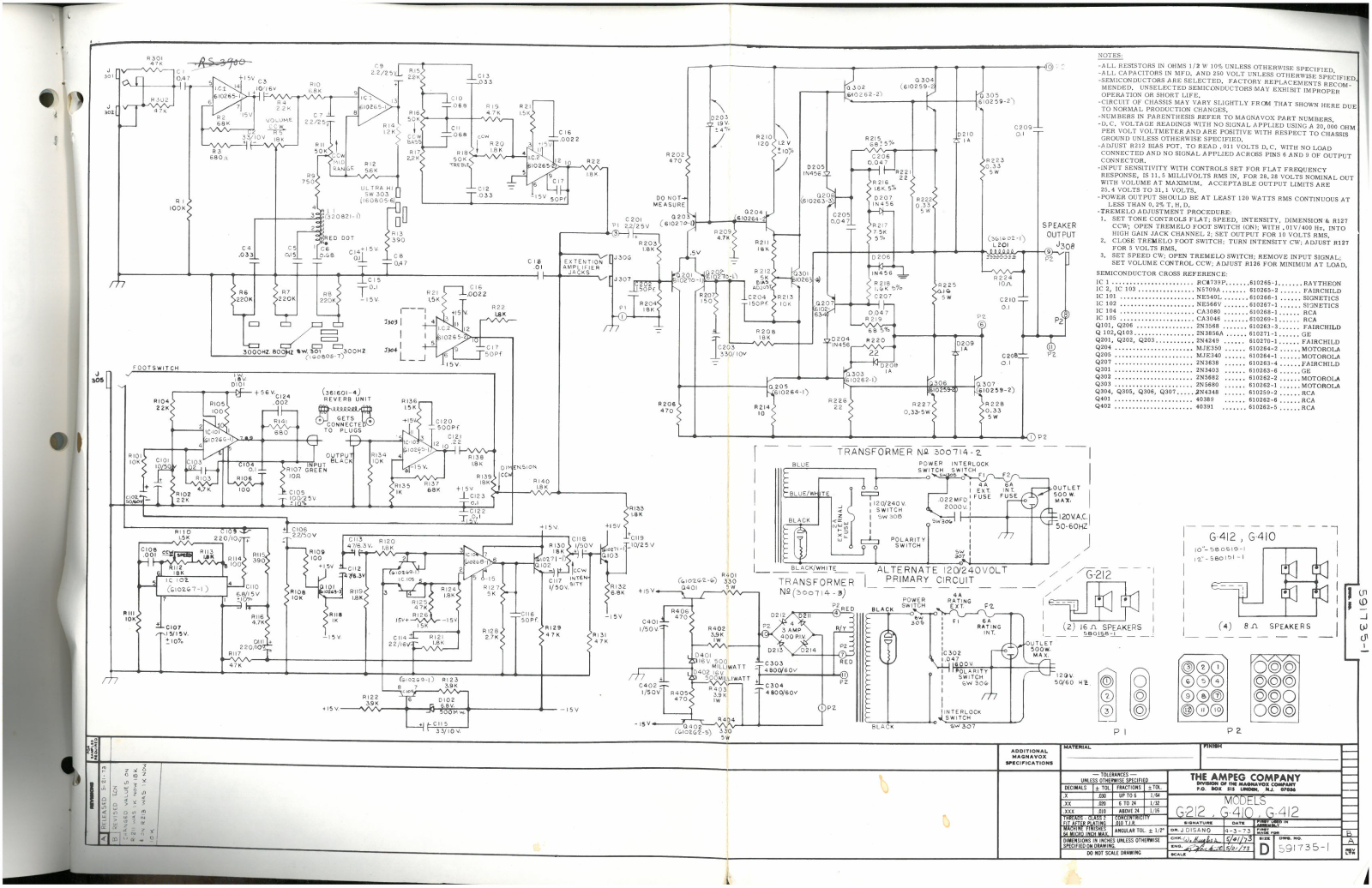 Ampeg G212, G410, G412 Schematic