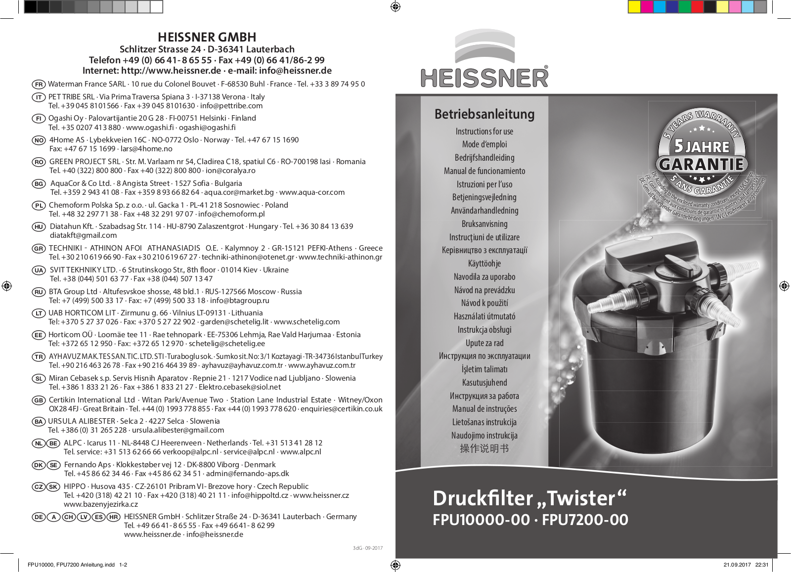 HEISSNER FPU10000-00, FPU7200-00 Instructions For Use Manual