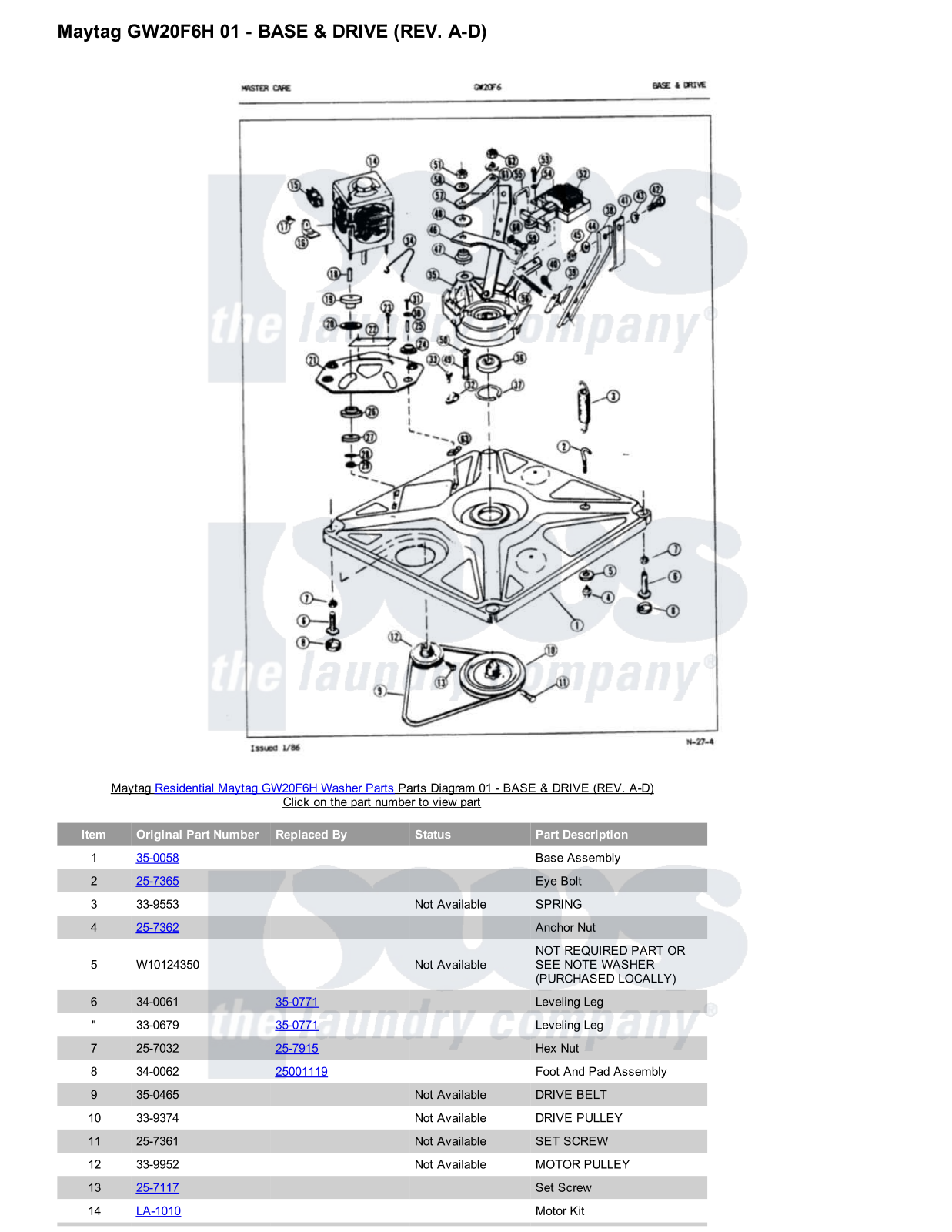 Maytag GW20F6H Parts Diagram