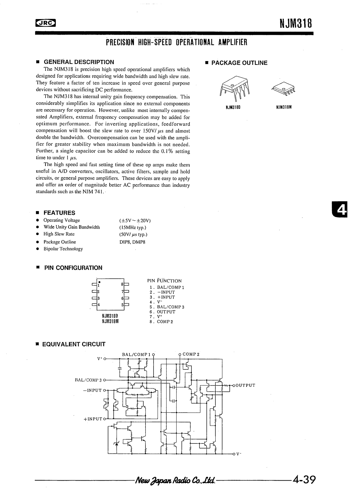 JRC NJM318M, NJM318D Datasheet