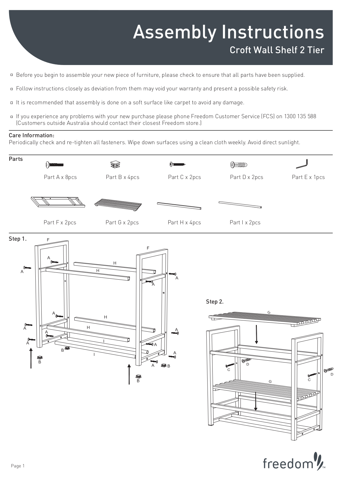 Freedom Croft Wall Shelf 2 Tier Assembly Instruction