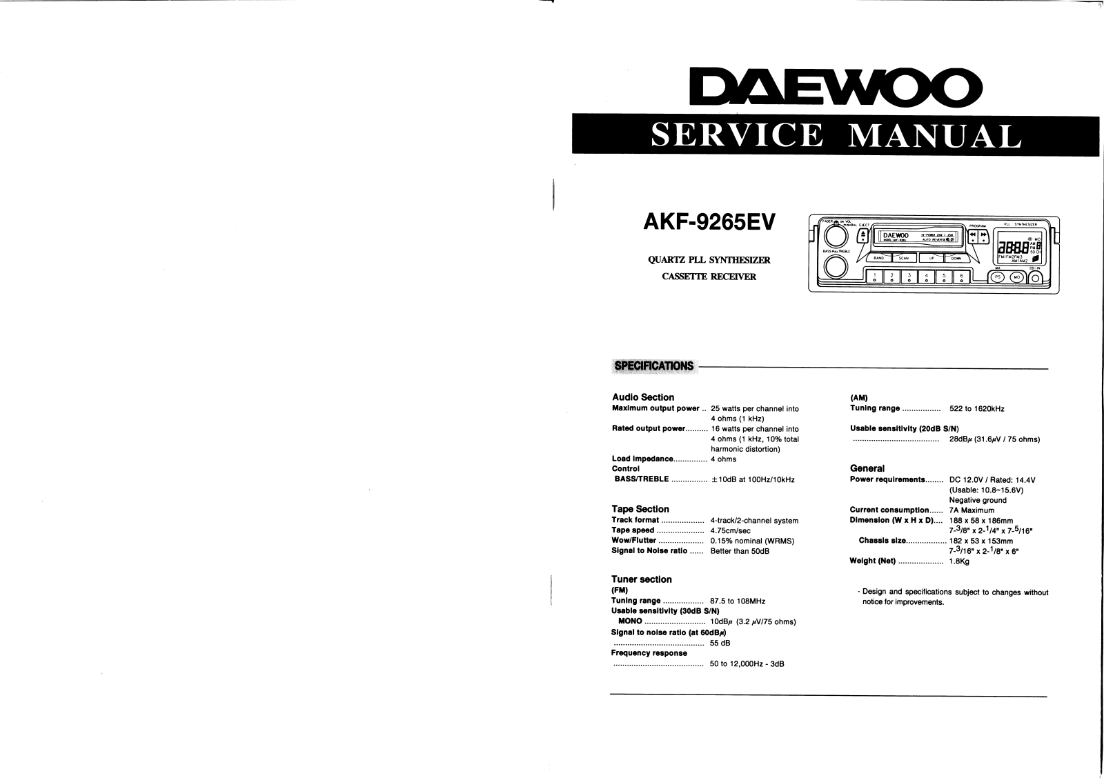 Daewoo AKF-9265EV Service Manual