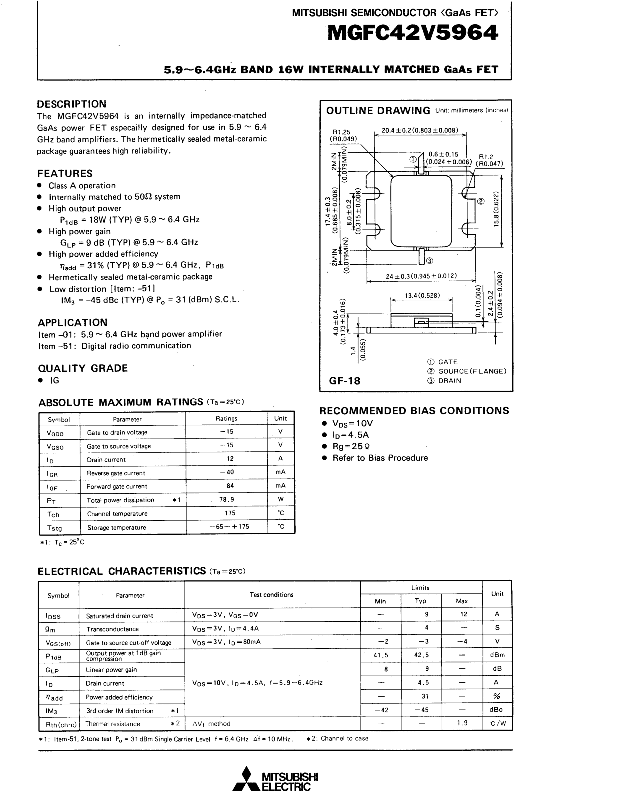 Mitsubishi MGFC42V5964A Datasheet