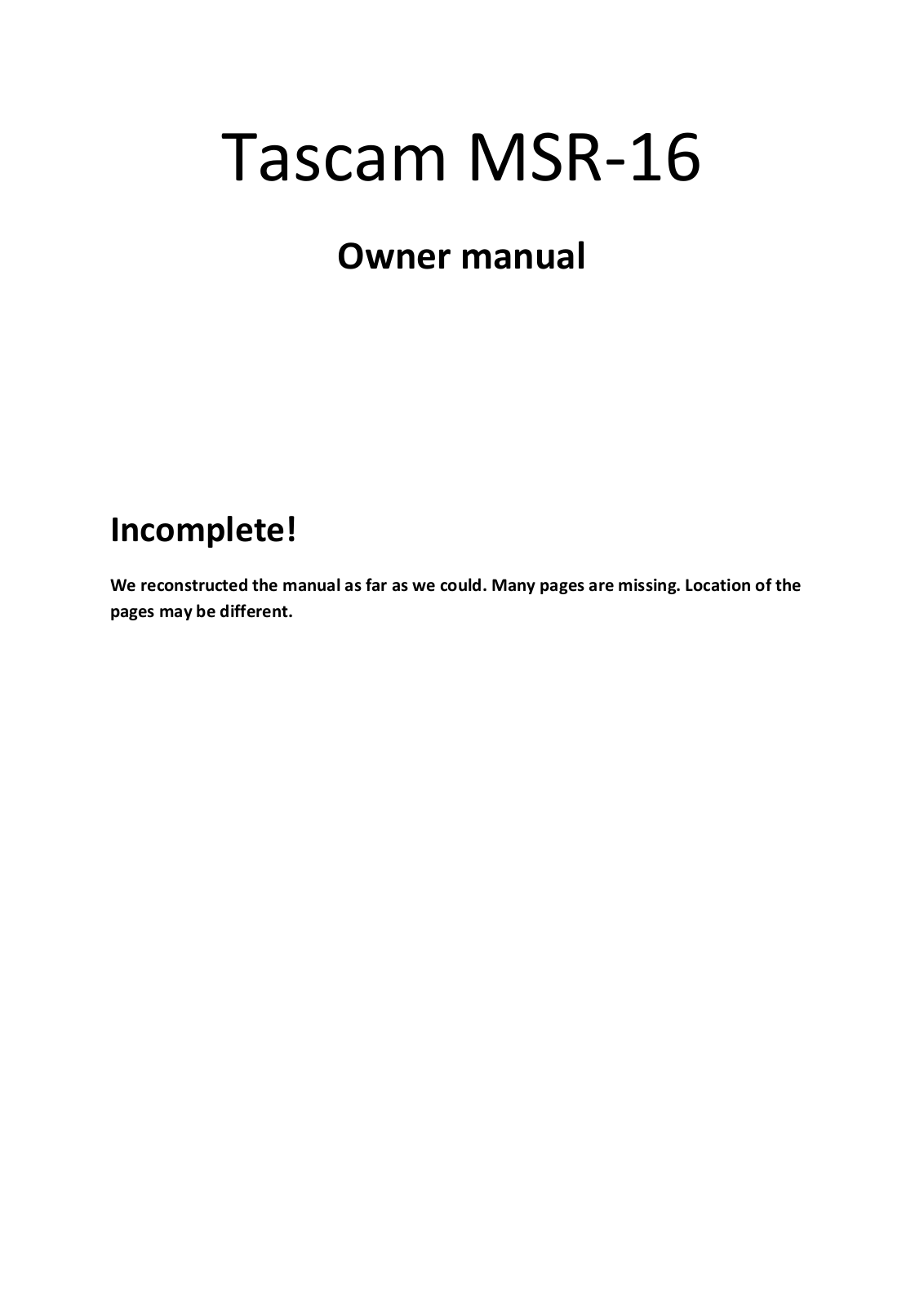 Tascam MSR-16 Owners manual