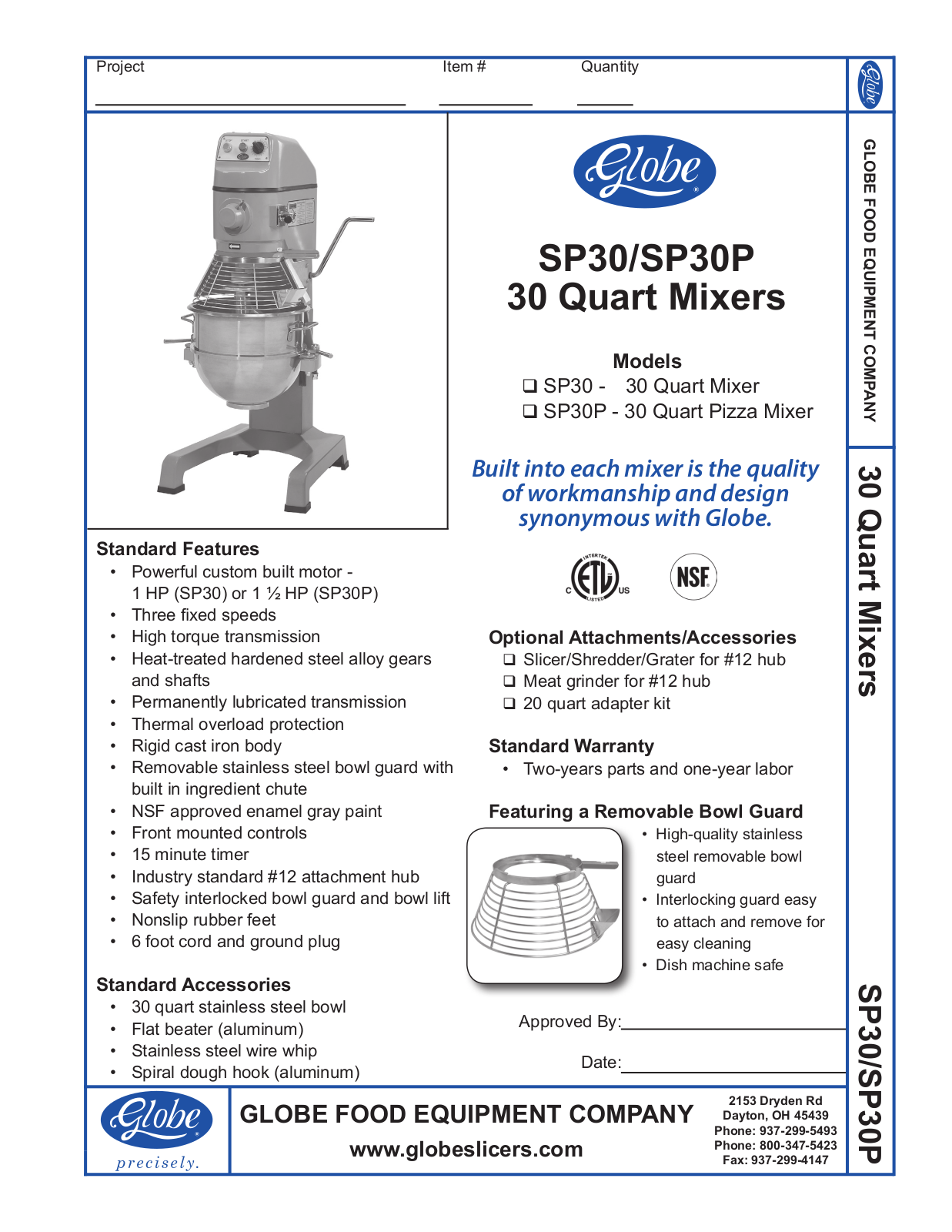 Globe Food Equipment SP30, SP30P General Manual