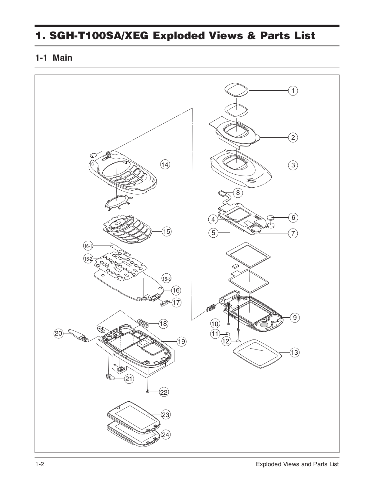 Samsung SGH-T100 Expoioded View and Parts List