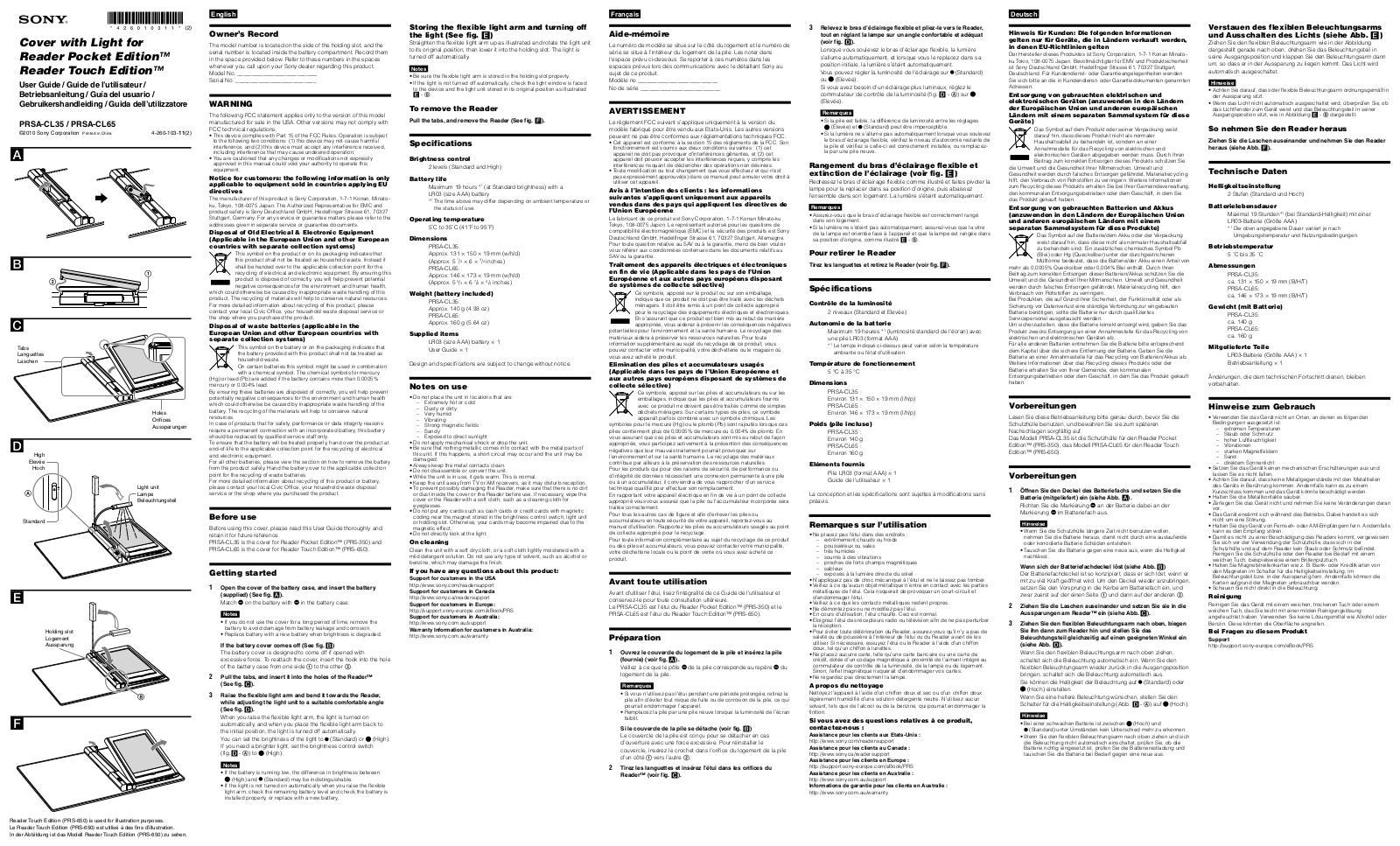 Sony PRSA-CL35, PRSA-CL65 User Manual