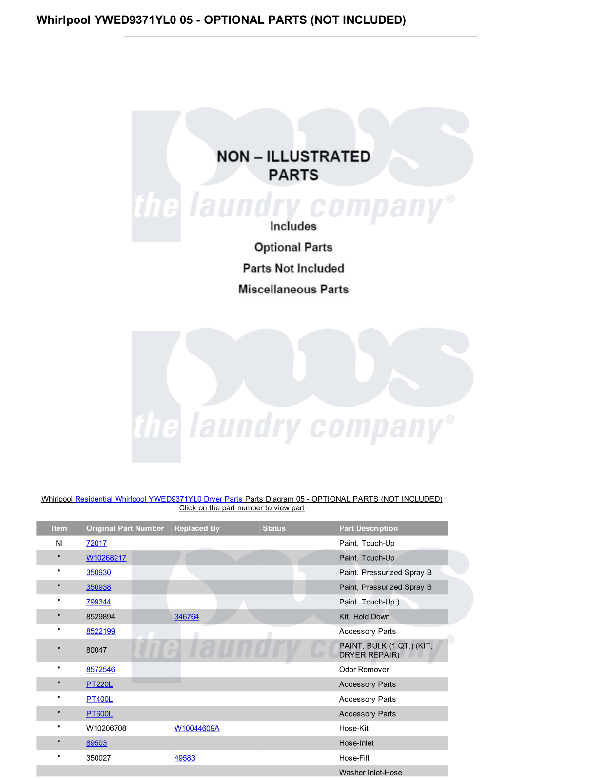 Whirlpool YWED9371YL0 Parts Diagram