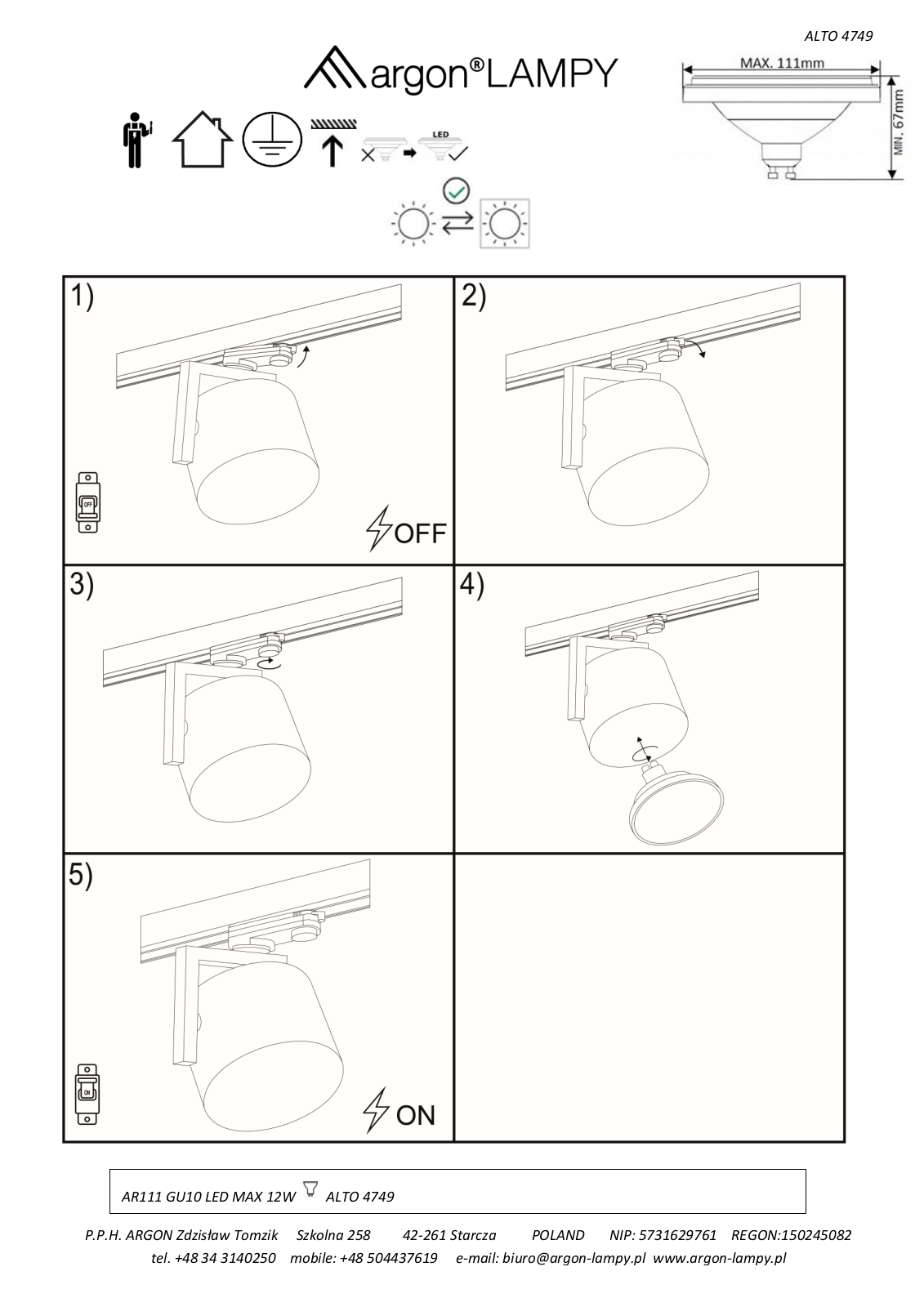 Argon Alto 4749 Installation/Assembly Instructions - ManualMachine.com