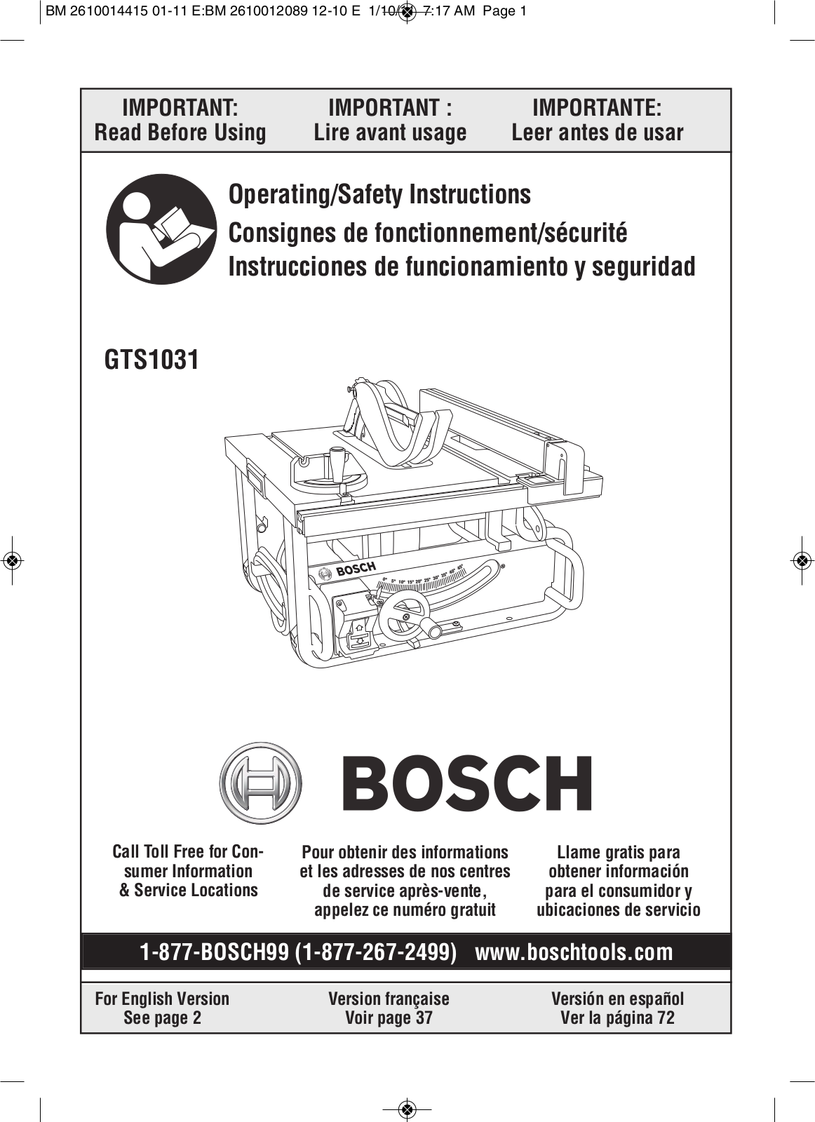 Bosch GTS1031 User Manual