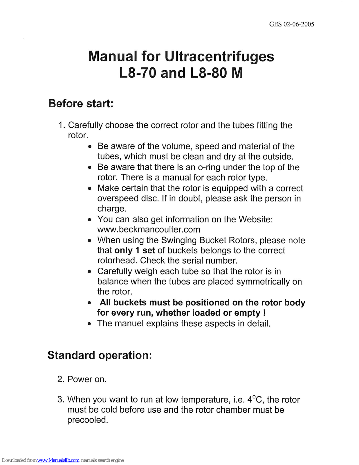 Beckman Industrial L8-70, L8-80 M User Manual