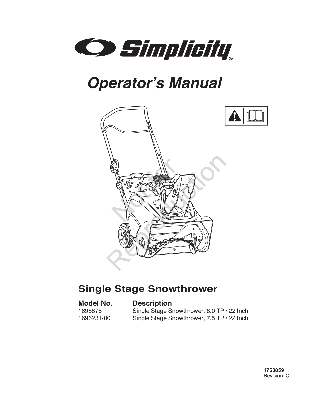 Simplicity 1695875,1696231-00 Operator's Manual