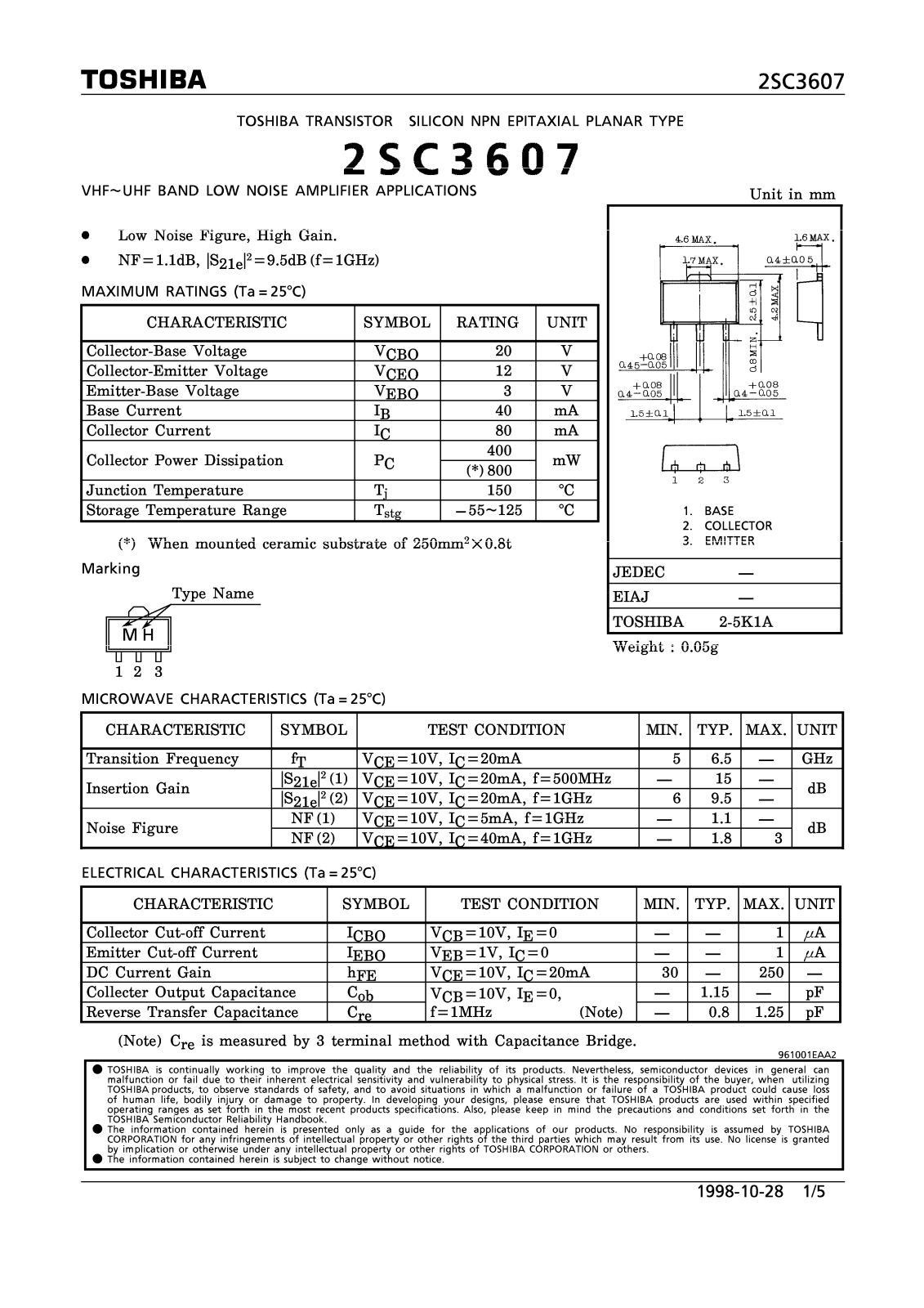 Toshiba 2SC3607 Datasheet