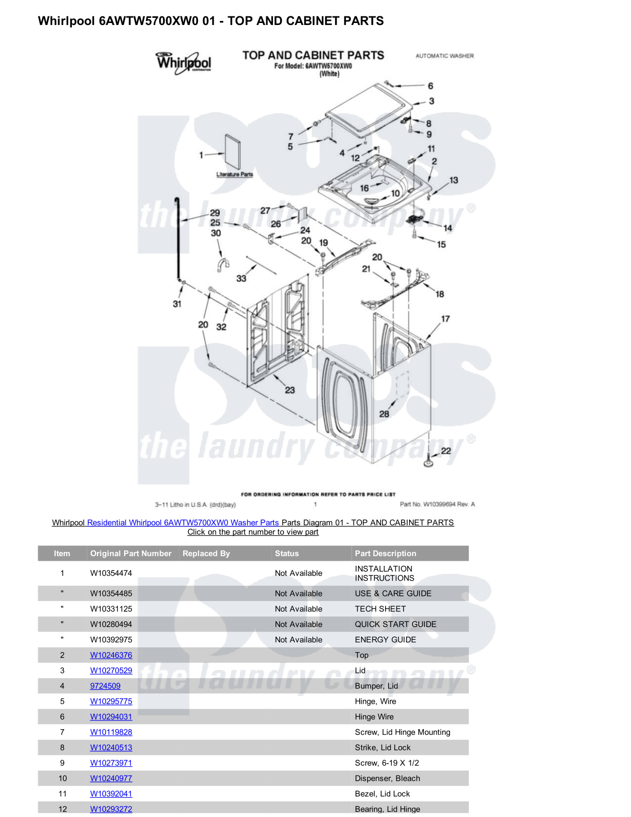 Whirlpool 6AWTW5700XW0 Parts Diagram