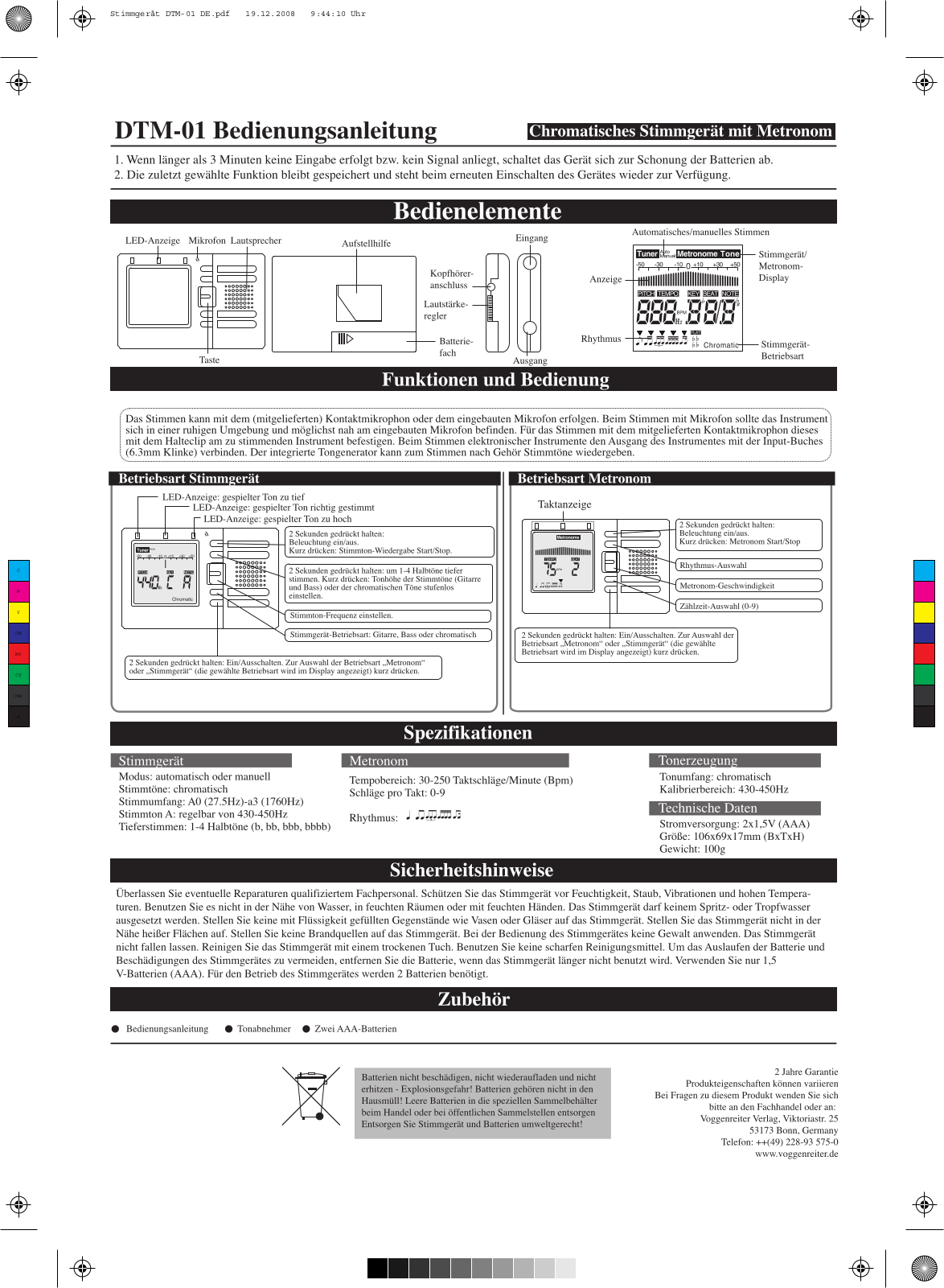 Voggenreiter DTM-01 User manual