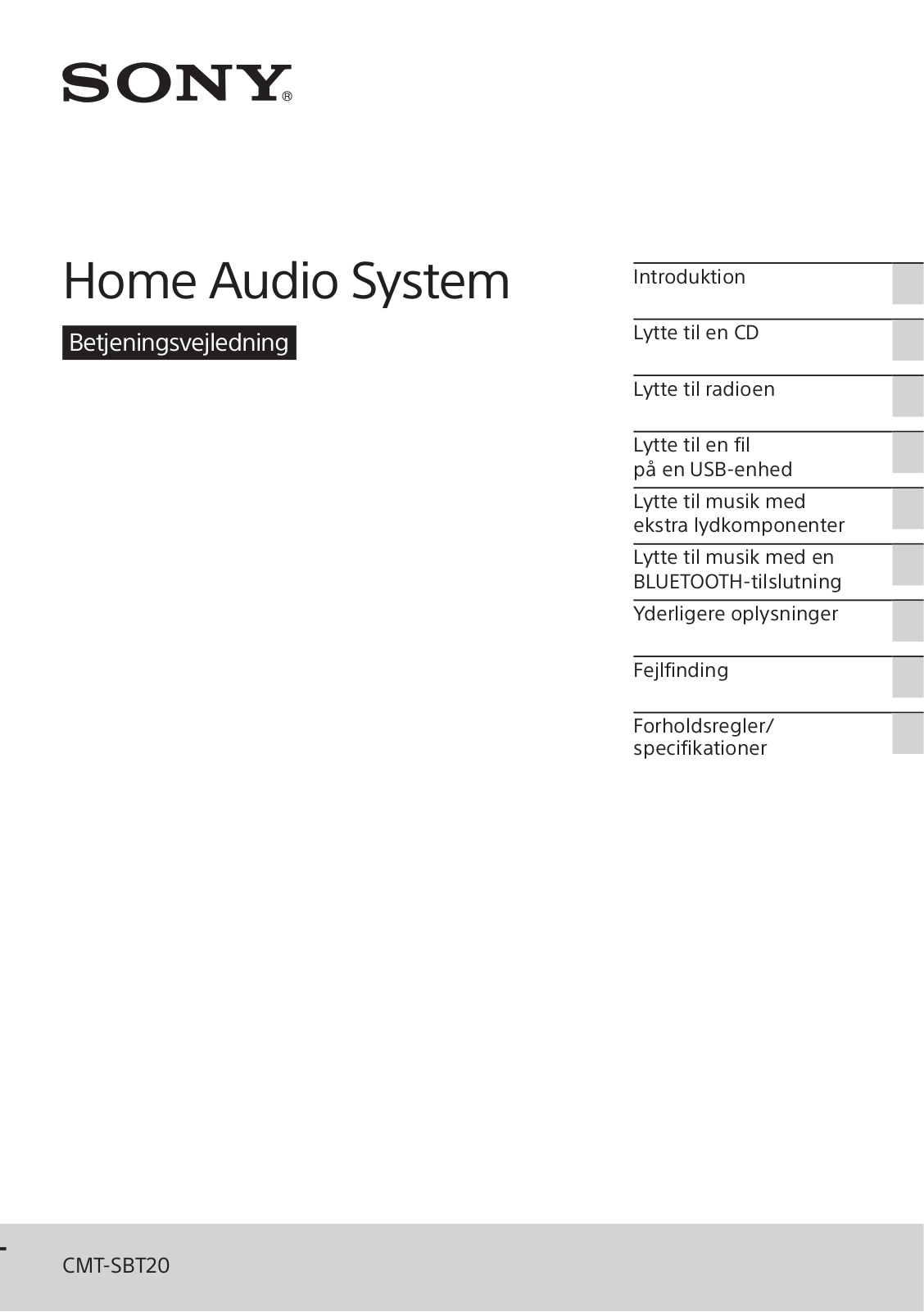 Sony CMT-SBT20 User Manual