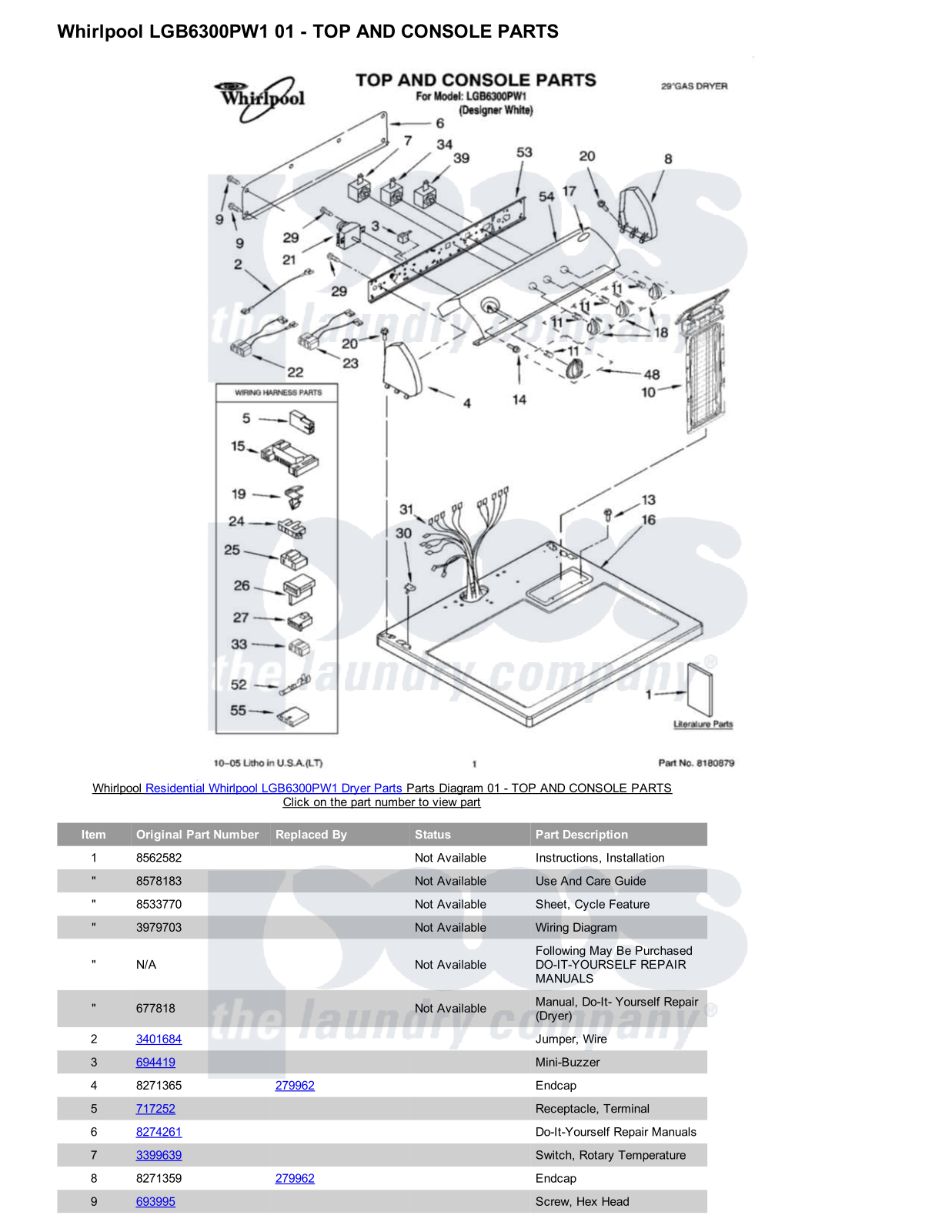 Whirlpool LGB6300PW1 Parts Diagram