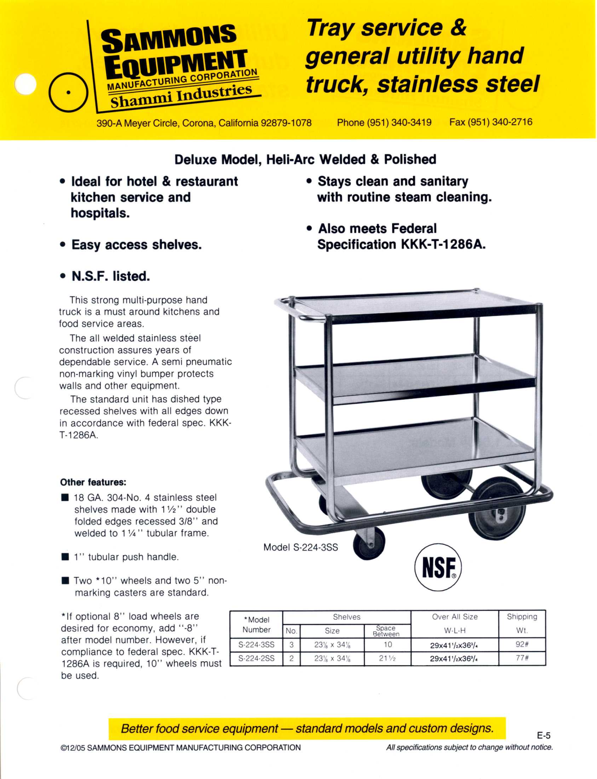 Sammons Equipment S-224-2SS User Manual