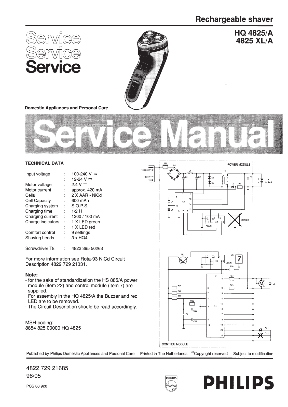 Philips HQ4825A Service Manual